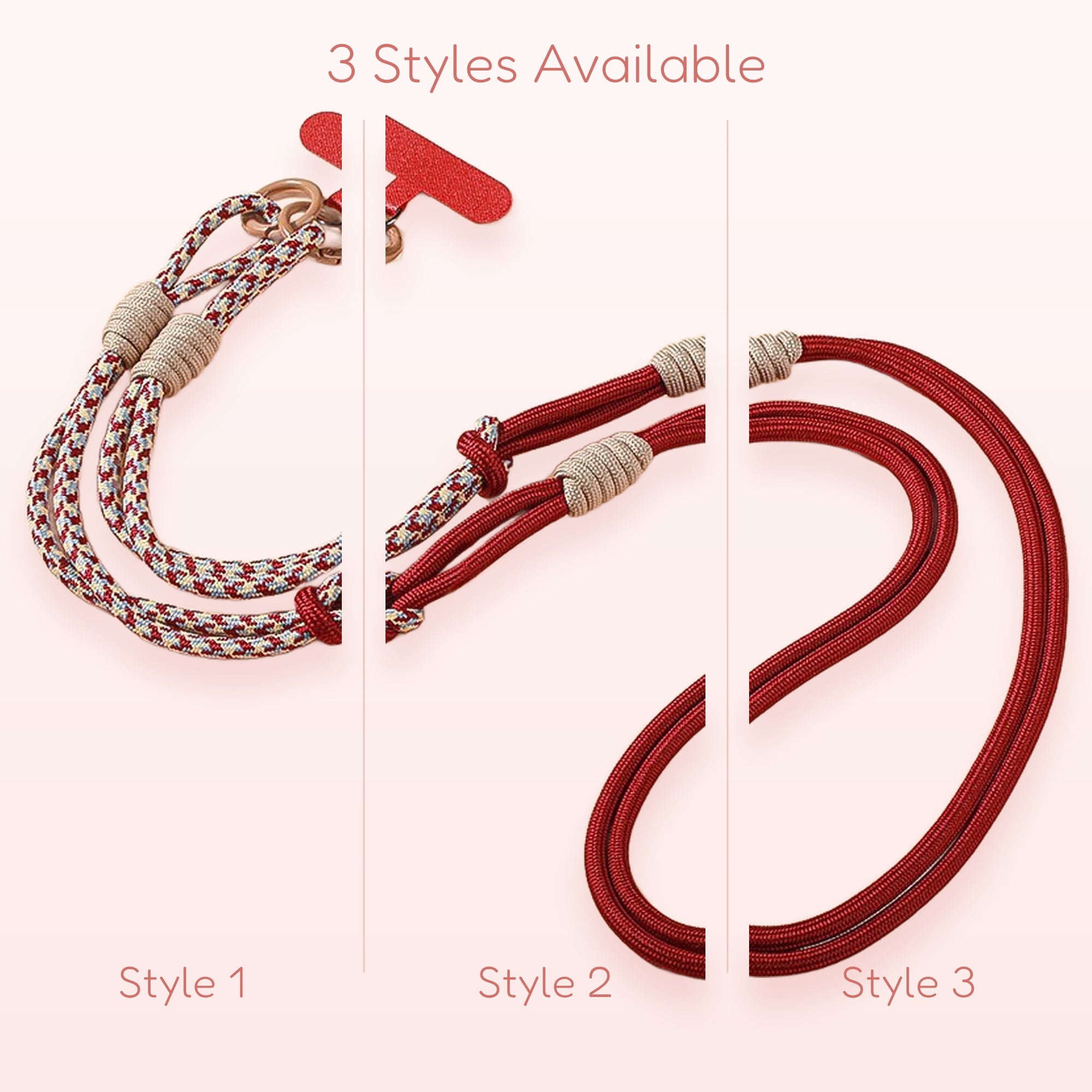 Adjustable Crossbody Phone Lanyard | Red & White Woven Rope Phone Strap