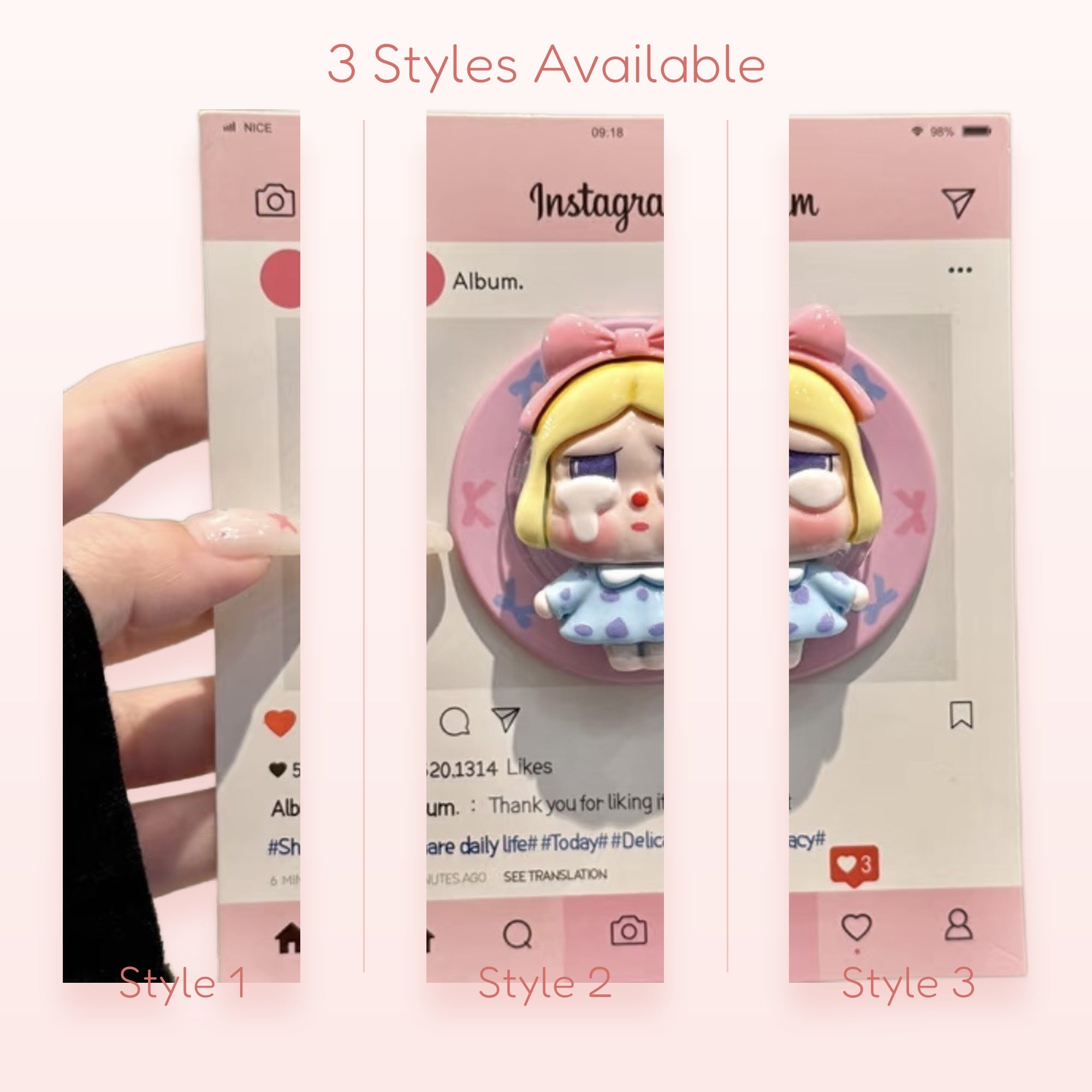 SIMPLYBUBBI — Sad Bow Girl Phone Grip | Pink Instagram Frame Pop Socket