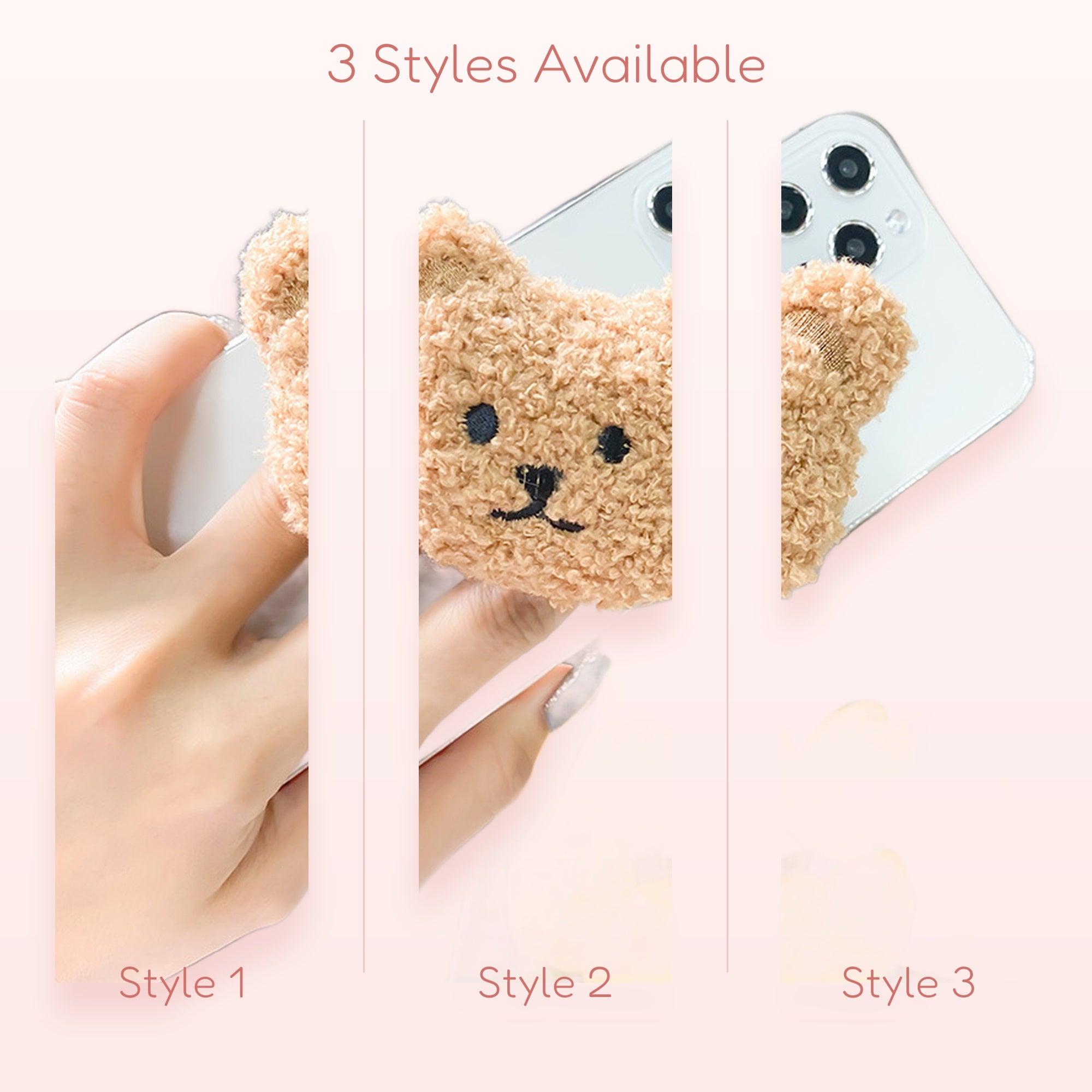 Cute Fluffy Teddy Bear Phone Grip | Kawaii Plush Pop Socket Stand