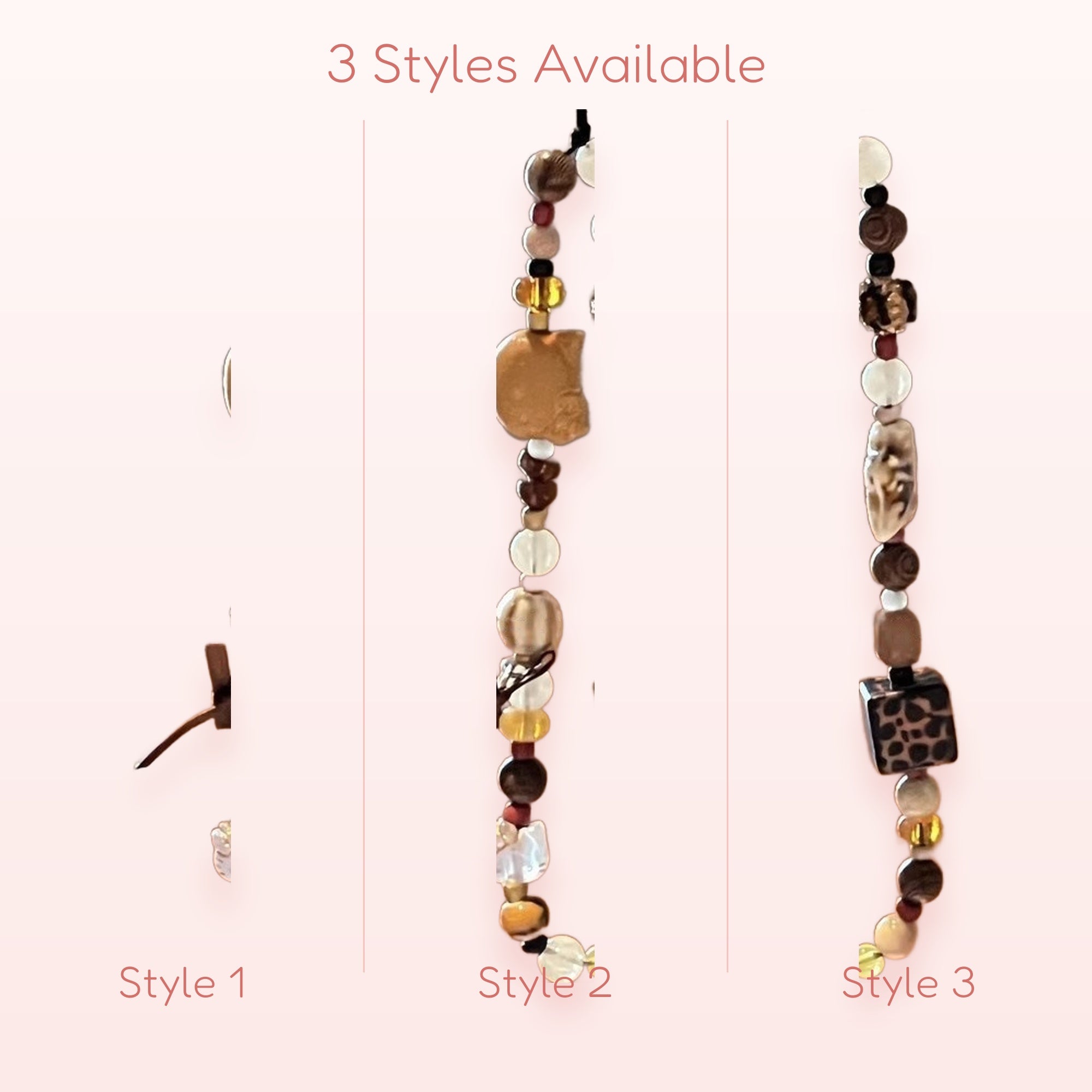 Boho Earth Tone Beaded Phone Charm | Aesthetic Animal Print Wrist Strap