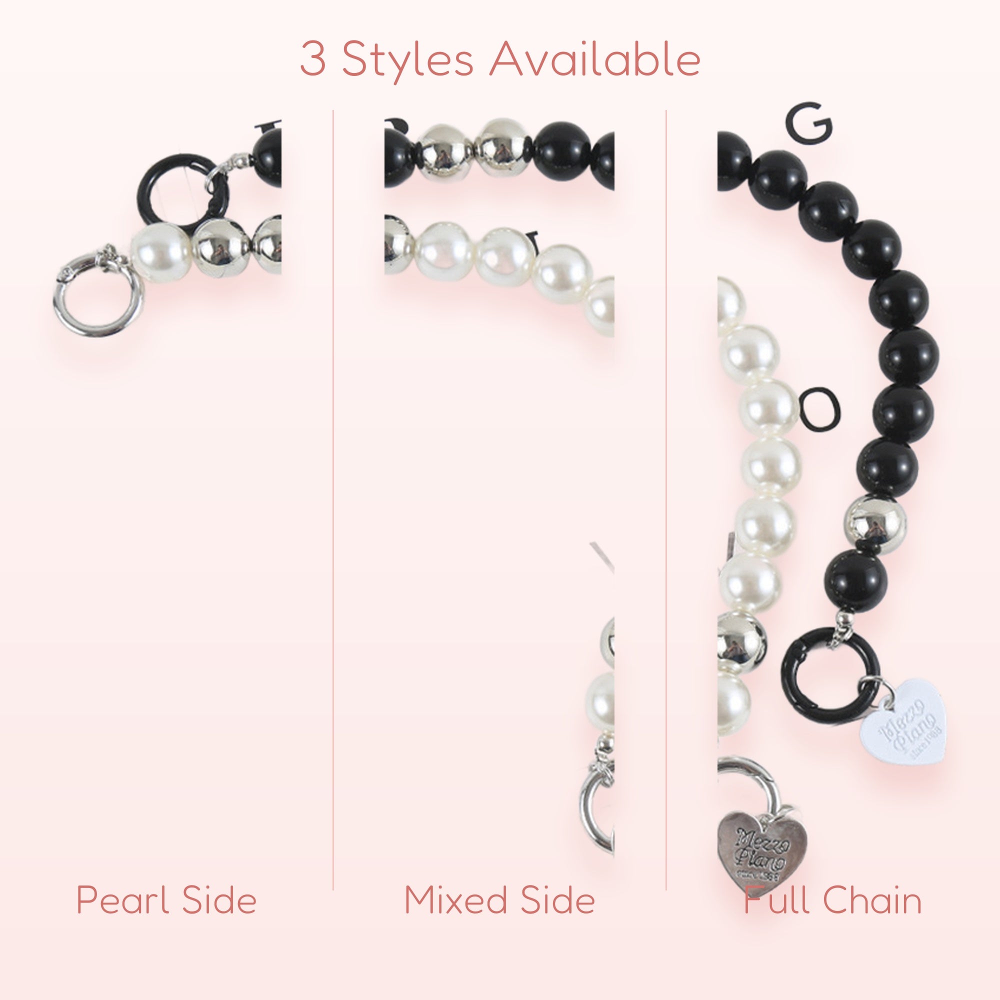 Pearl & Silver Bead Phone Chain Strap | Heart Pendant Wrist Lanyard
