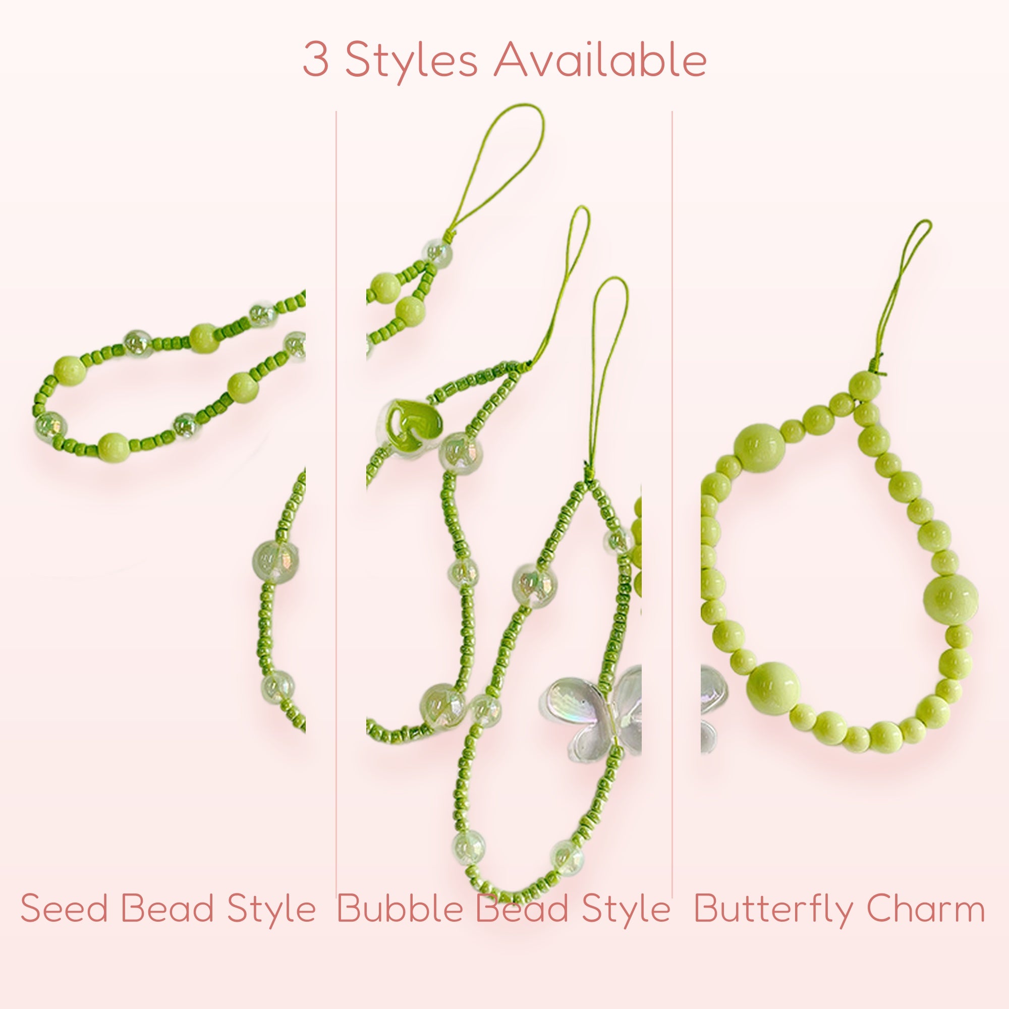 Lime Green Beaded Phone Charm Strap | Kawaii Wrist Lanyard