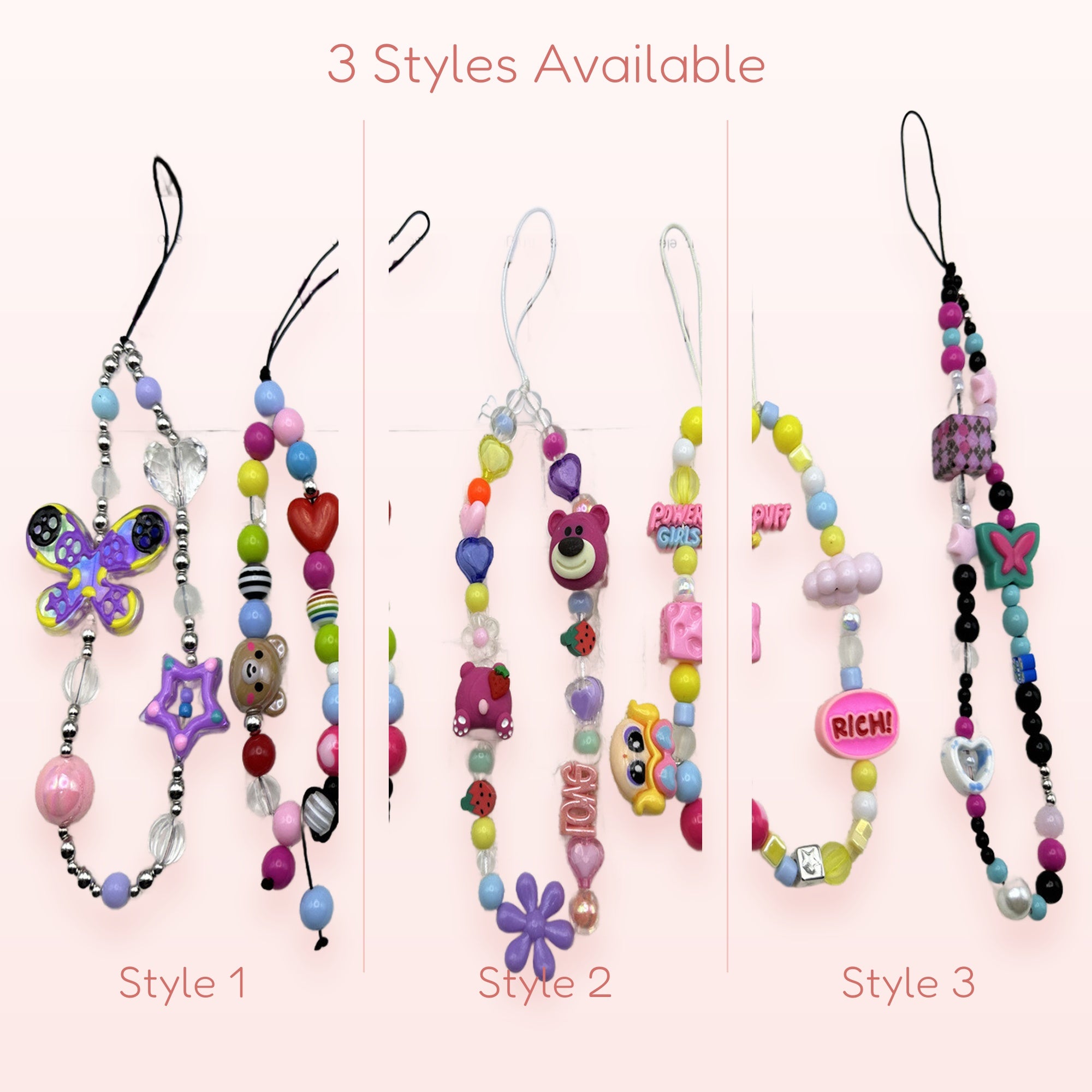 Kawaii Beaded Phone Charm Straps | Pastel Y2K Aesthetic Wrist Lanyards
