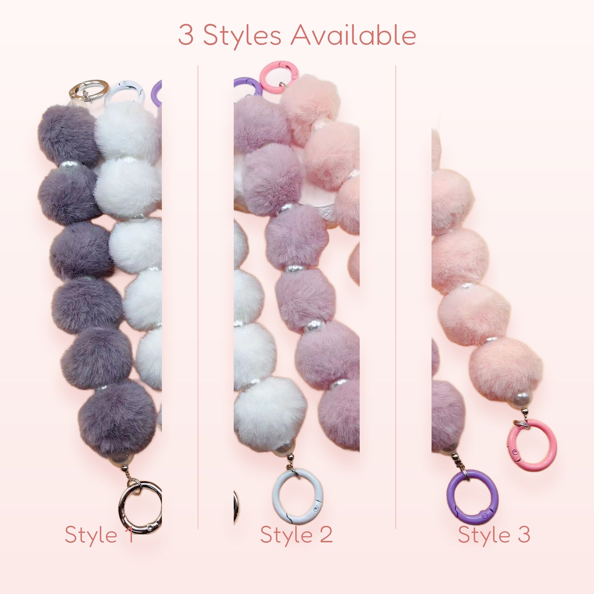 Fluffy Pom Pom Phone Charm | Pastel Faux Fur Pearl Keyring Lanyard