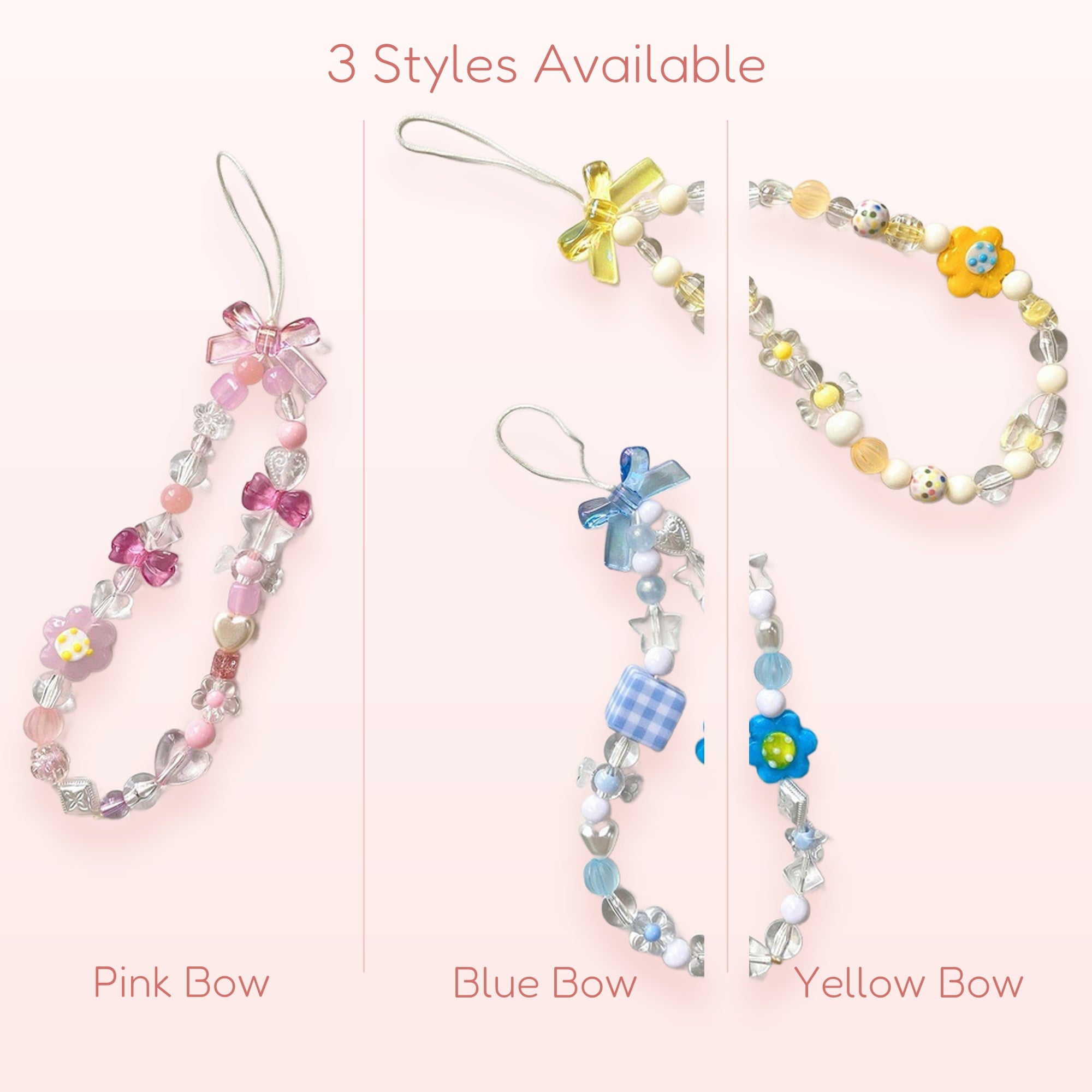 Flower Bow Beaded Phone Charm Strap | Crystal Wrist Lanyard