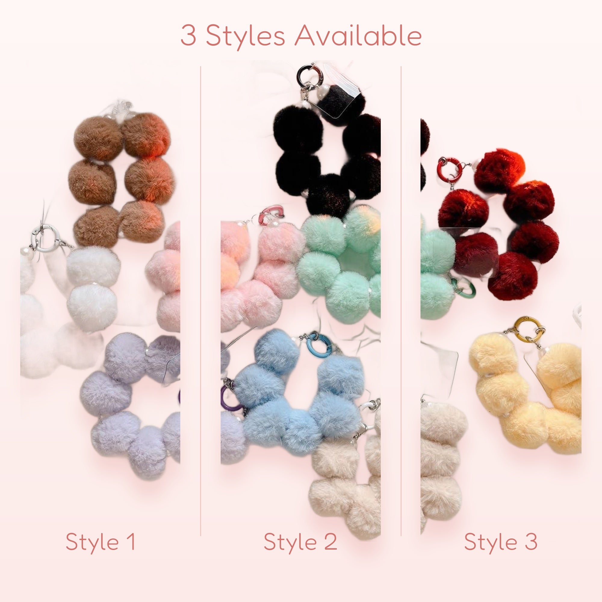 SIMPLYBUBBI — Fluffy Faux Fur Pom Pom Phone Wristlet | Plush Sphere Lanyard