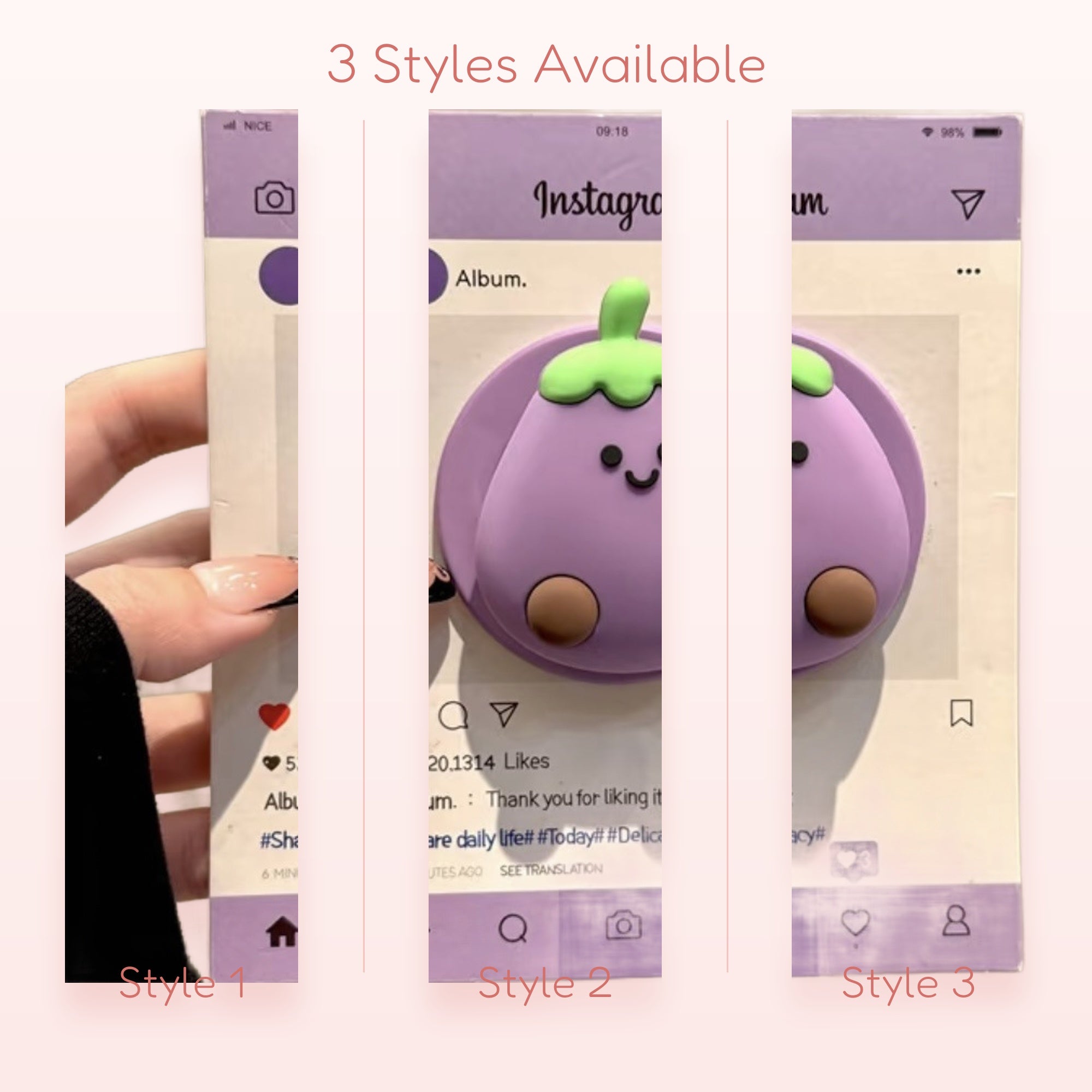 Kawaii Purple Eggplant Phone Grip | Cute Smiling Vegetable Pop Socket Stand