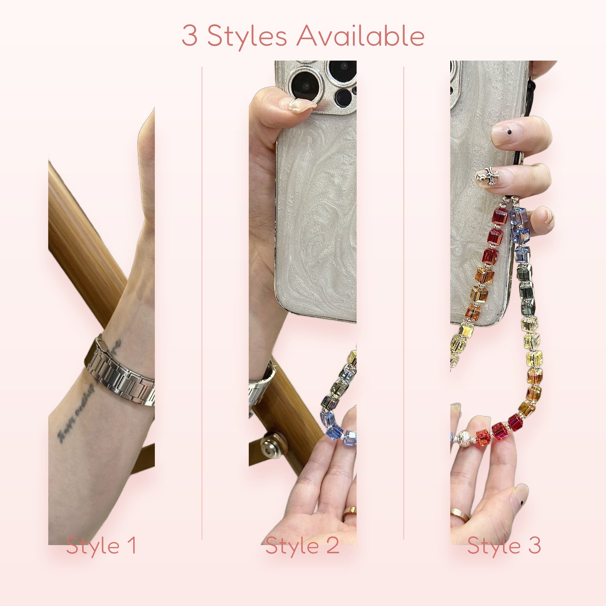 Aesthetic Rainbow Cube Crystal Phone Charm | Colorful Beaded Wrist Strap Lanyard