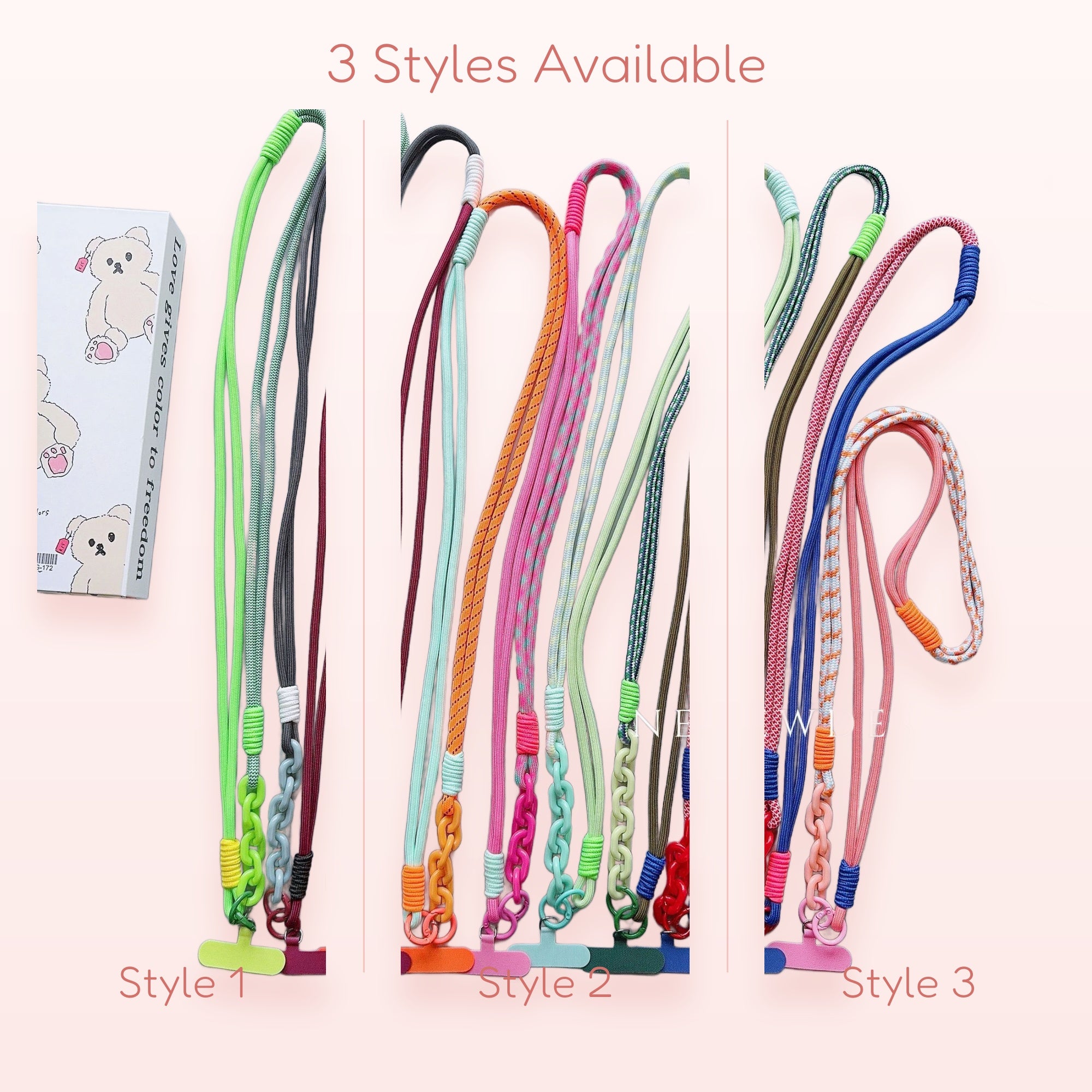 SIMPLYBUBBI — Multi-Color Braided Cord Phone Lanyard w/ Acrylic Chain | Crossbody Strap