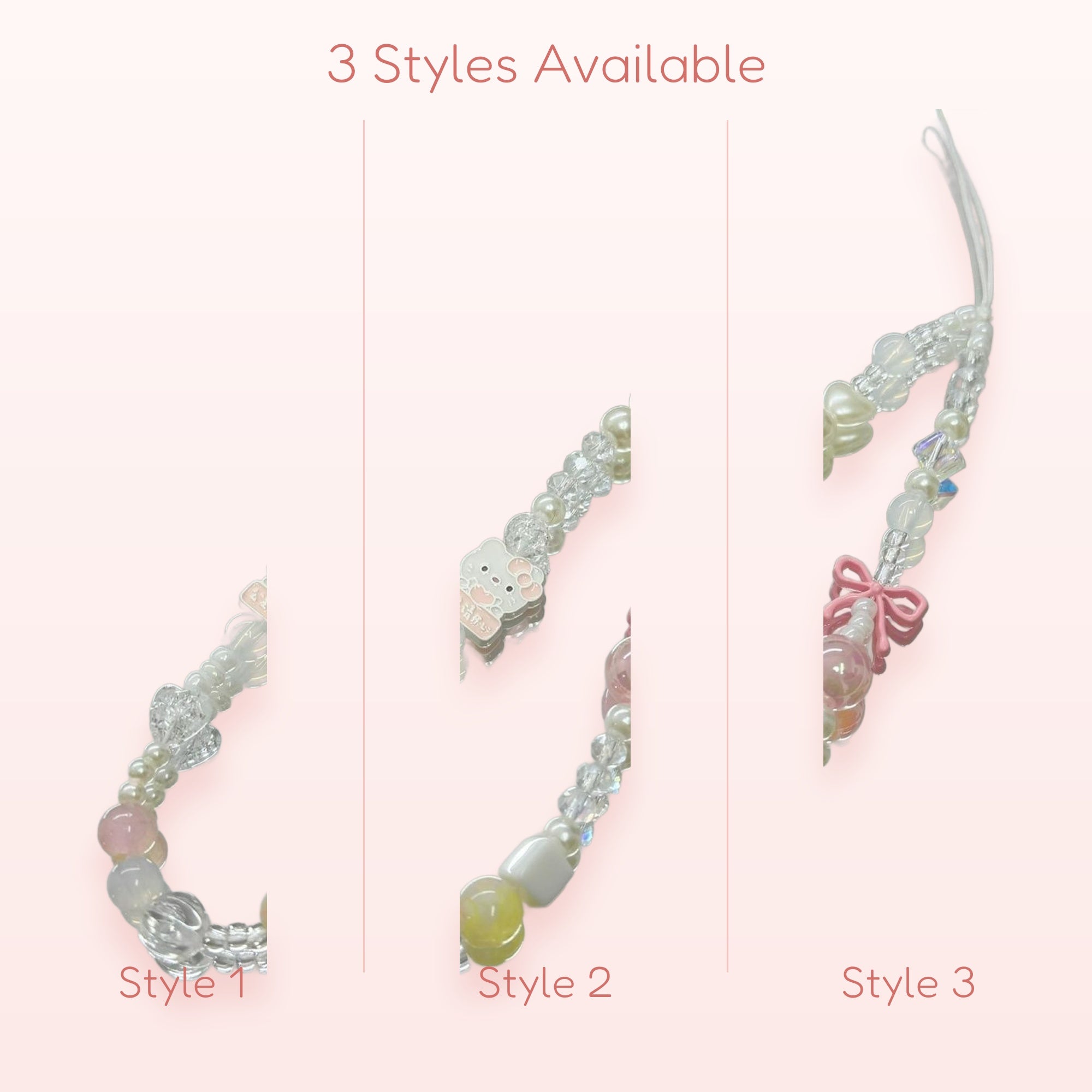 Kawaii Pastel Beaded Phone Charm Strap | Cute Pink Bow & Bunny Wrist Lanyard