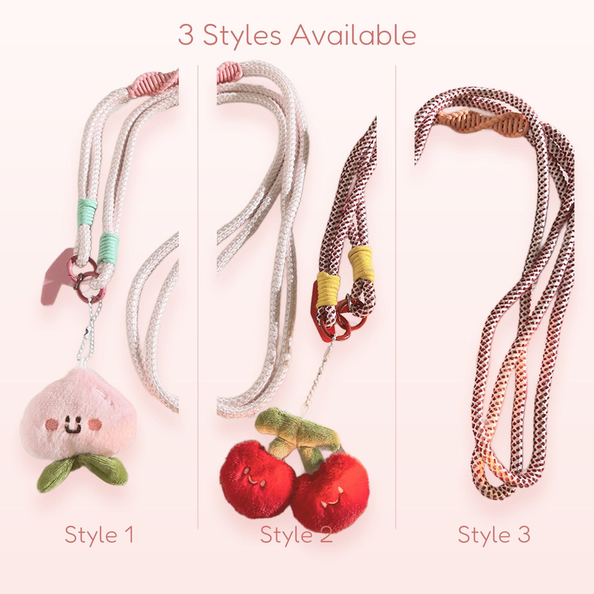 Kawaii Plush Fruit Phone Lanyard | Cute Peach & Cherry Crossbody Strap