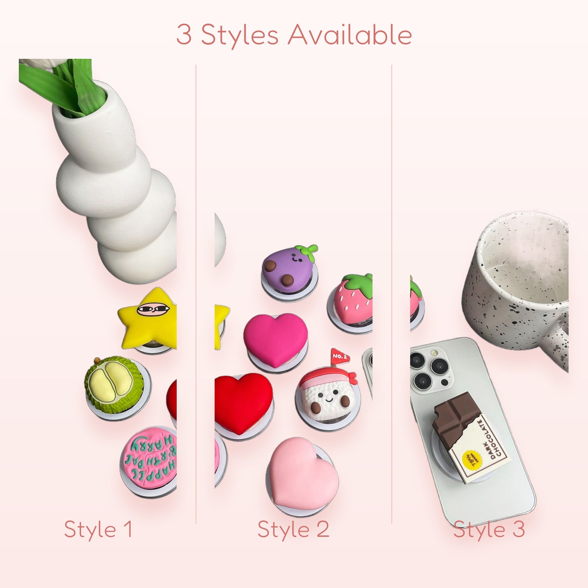 Kawaii Fruit & Food Phone Grip | Cute Heart & Star Pop Socket Stand
