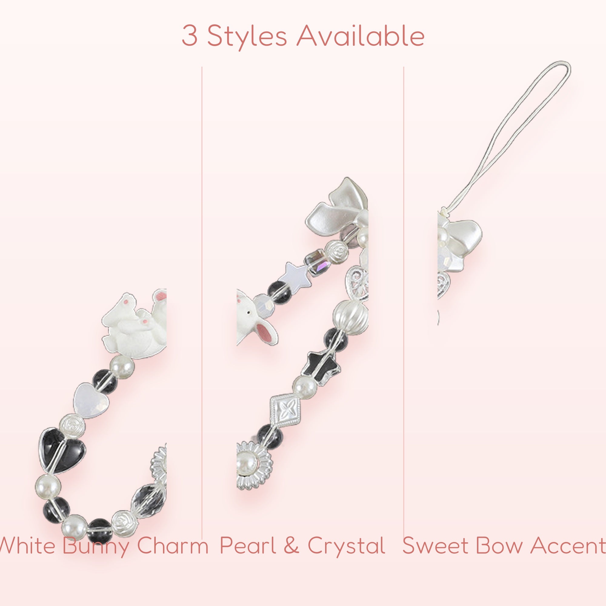 Kawaii Bunny Pearl Phone Charm Strap | Cute Beaded Wrist Lanyard
