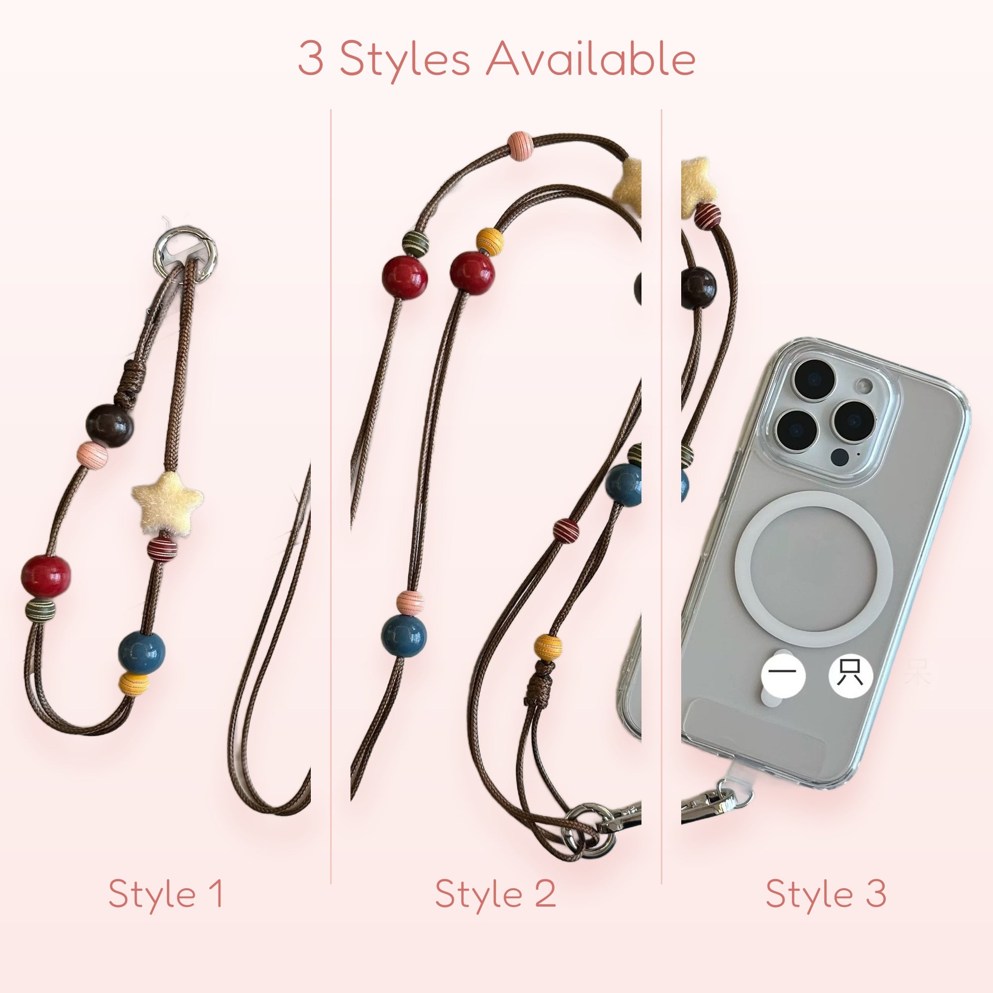 Aesthetic Beaded Star Phone Lanyard | Earthy Toned Macrame Phone Strap