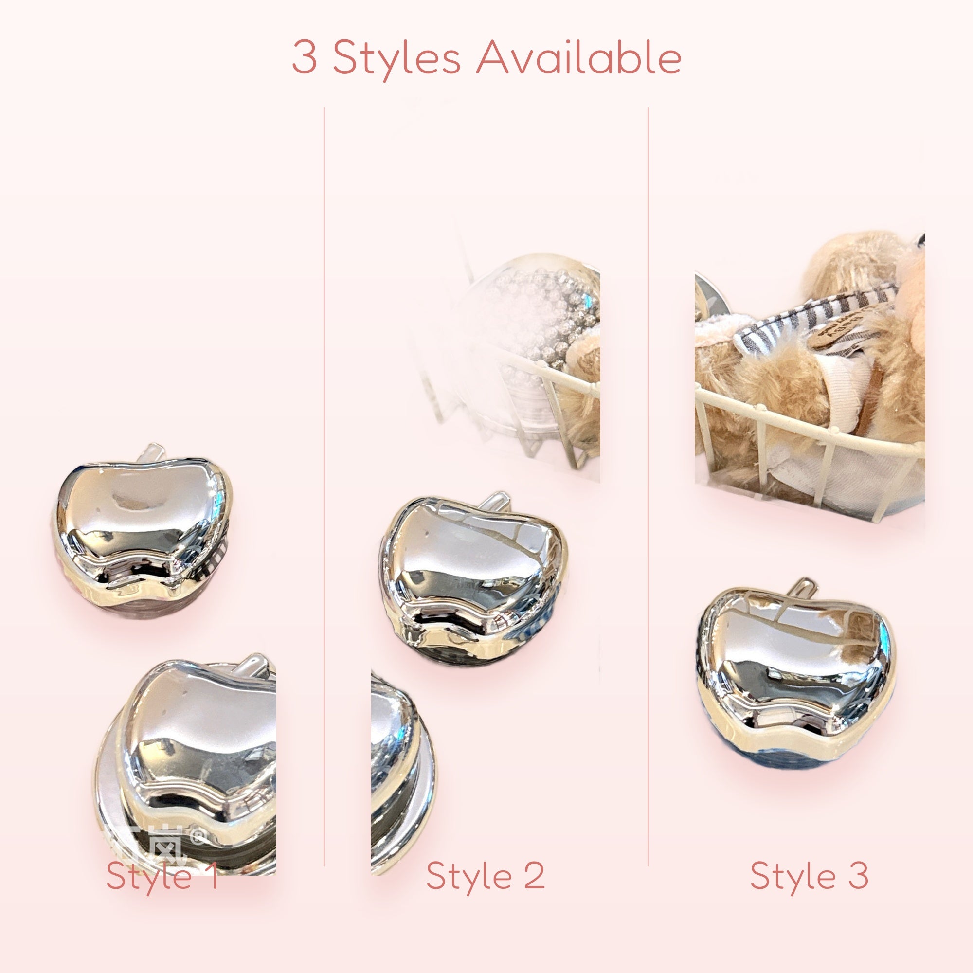 Shiny Silver Apple Phone Grip | Aesthetic Plaid Pop Socket Stand
