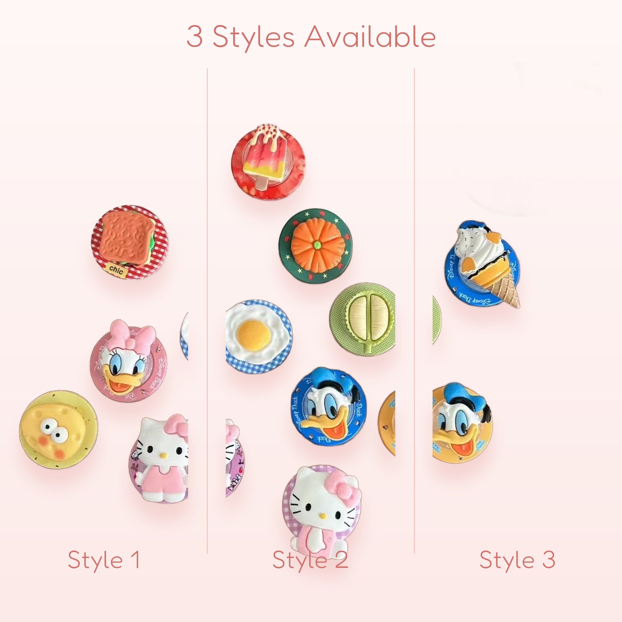 Assorted Food & Cartoon Character Phone Grips | Kawaii Pop Socket Stand Collection