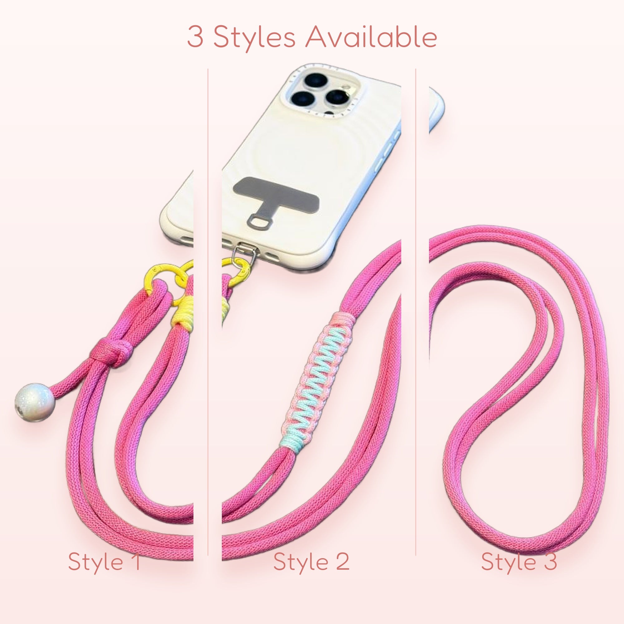 Pink Rope Phone Charm Lanyard | Cute Adjustable Crossbody Strap