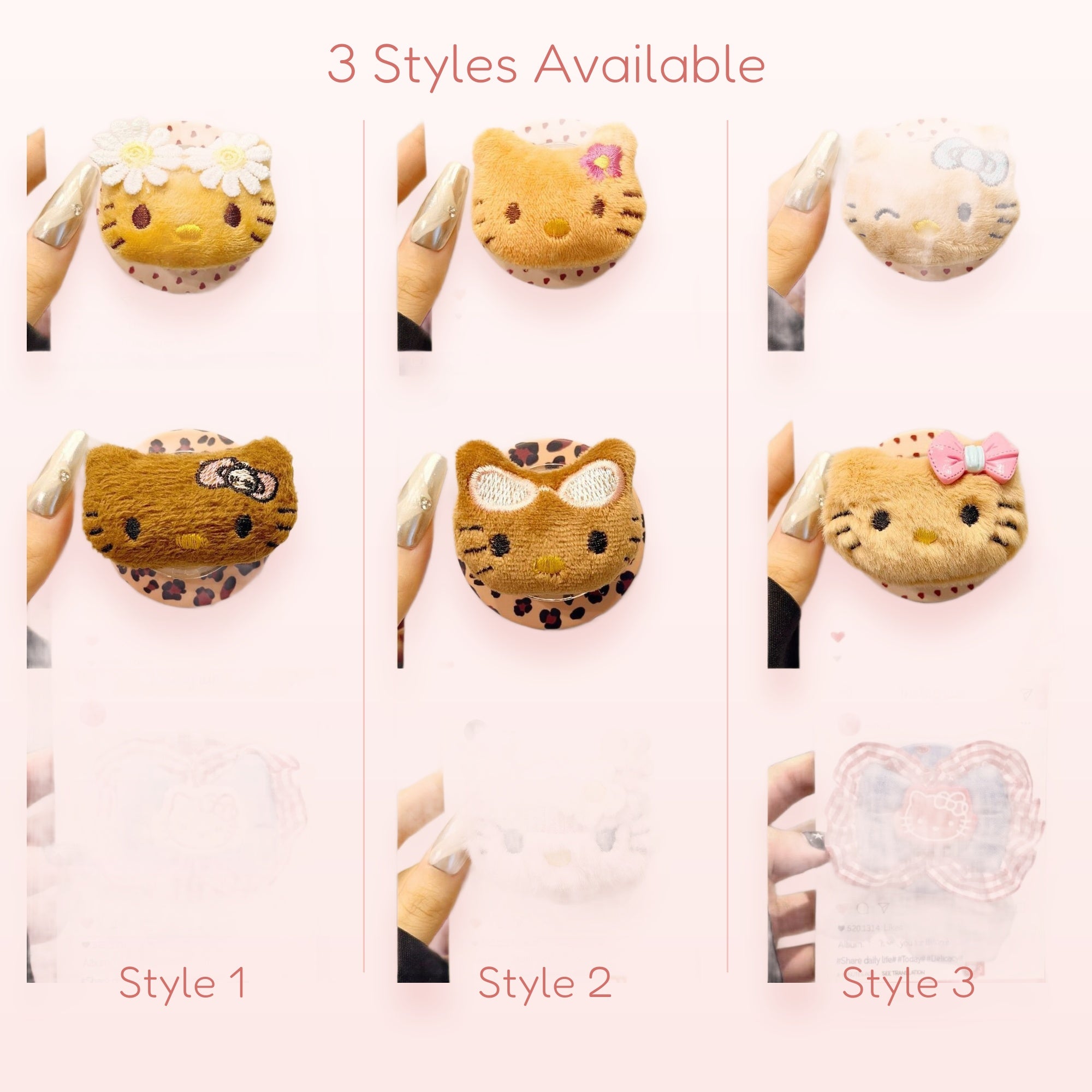 Fluffy Hello Kitty Phone Grip | Cute Cartoon Pop Socket Stand