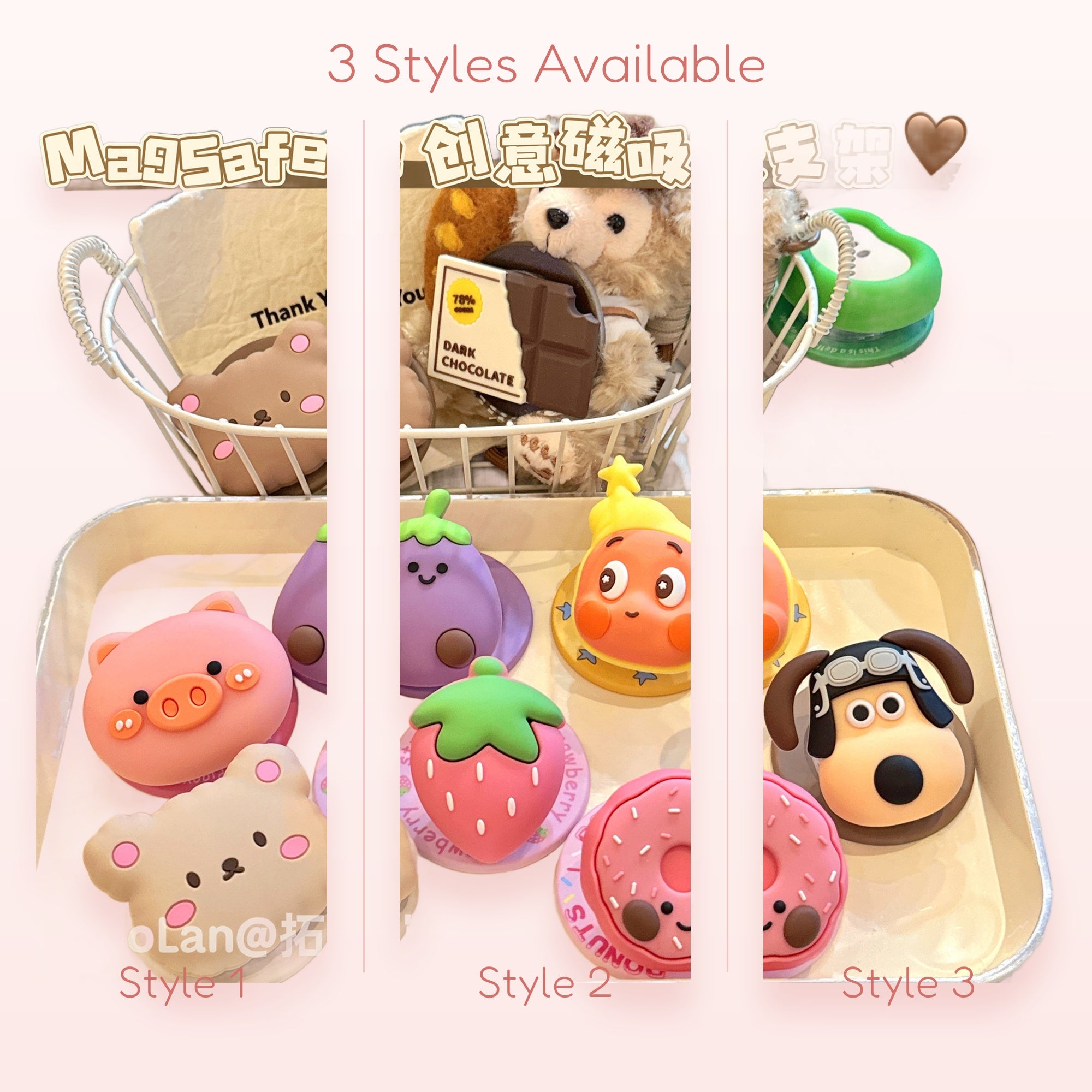 Kawaii Cartoon Animal & Food Phone Grip | Cute Silicone Pop Socket Stand