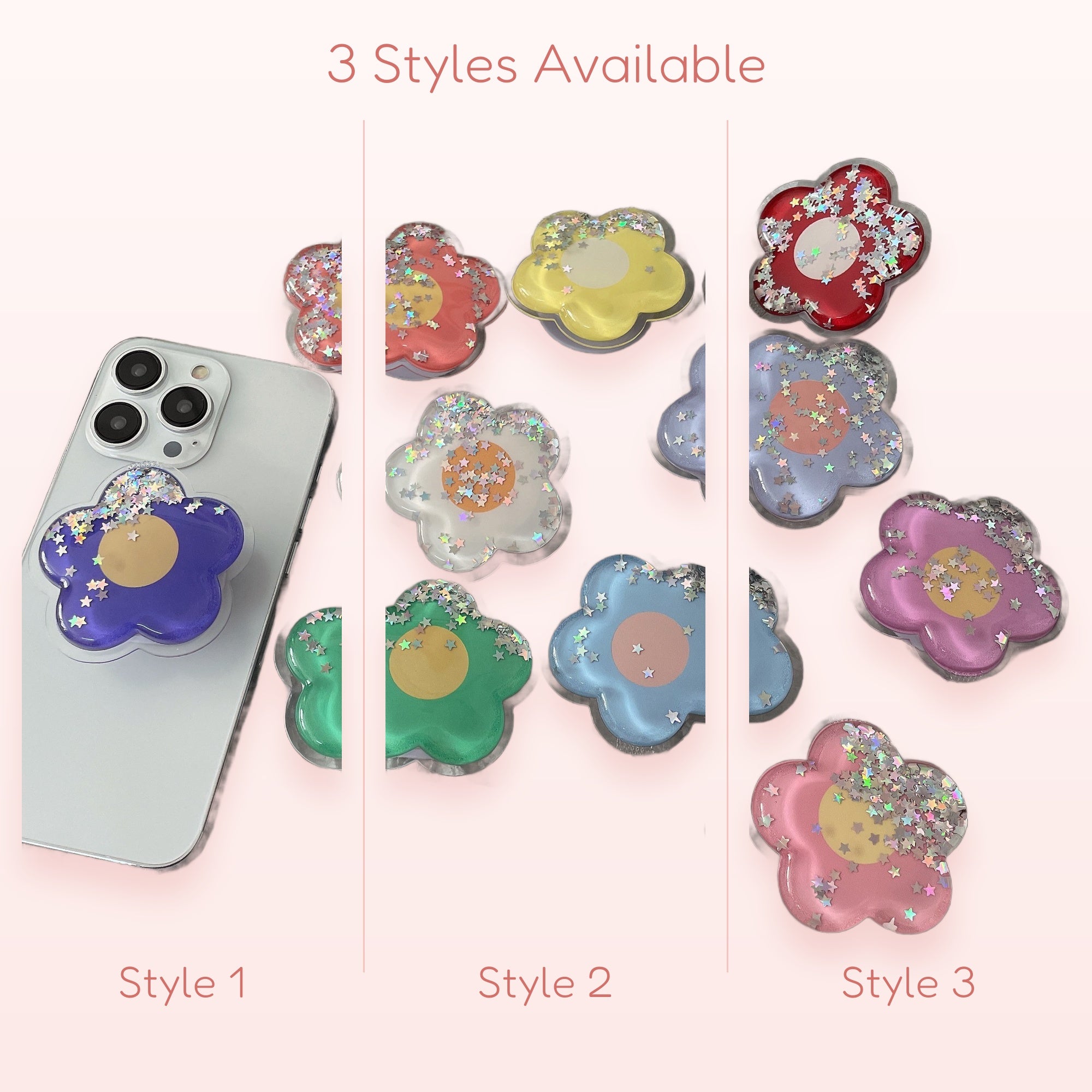 Cartoon Glitter Flowers Liquid Quicksand Phone Grip | SIMPLYBUBBI Phone Grip