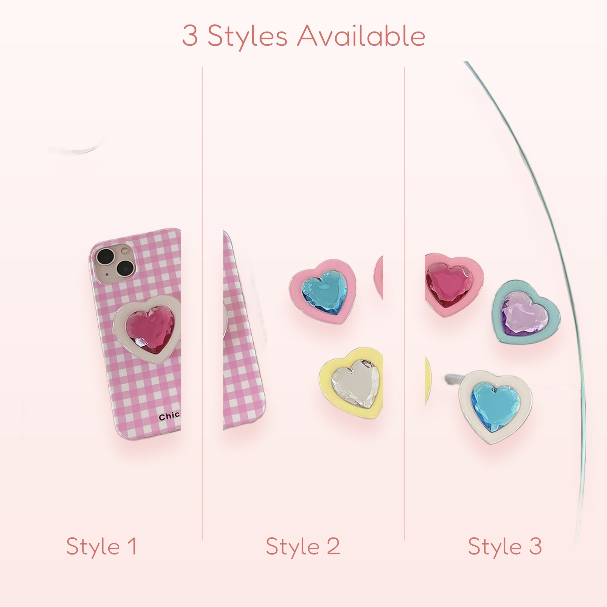 Pink Gingham Heart Phone Grip | Cute Y2K Pop Socket Stand