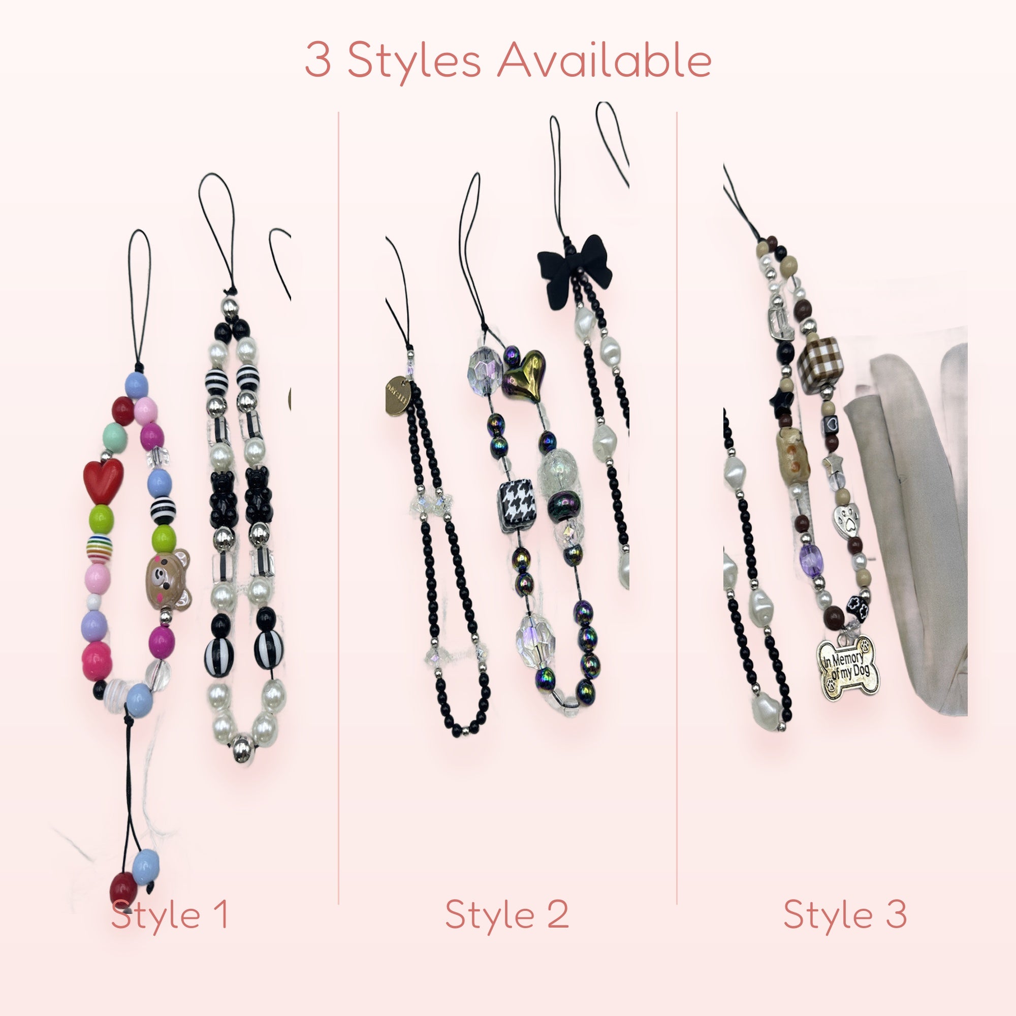 Aesthetic Beaded Phone Charm Strap Collection | Kawaii Pearl & Bear Wrist Lanyards