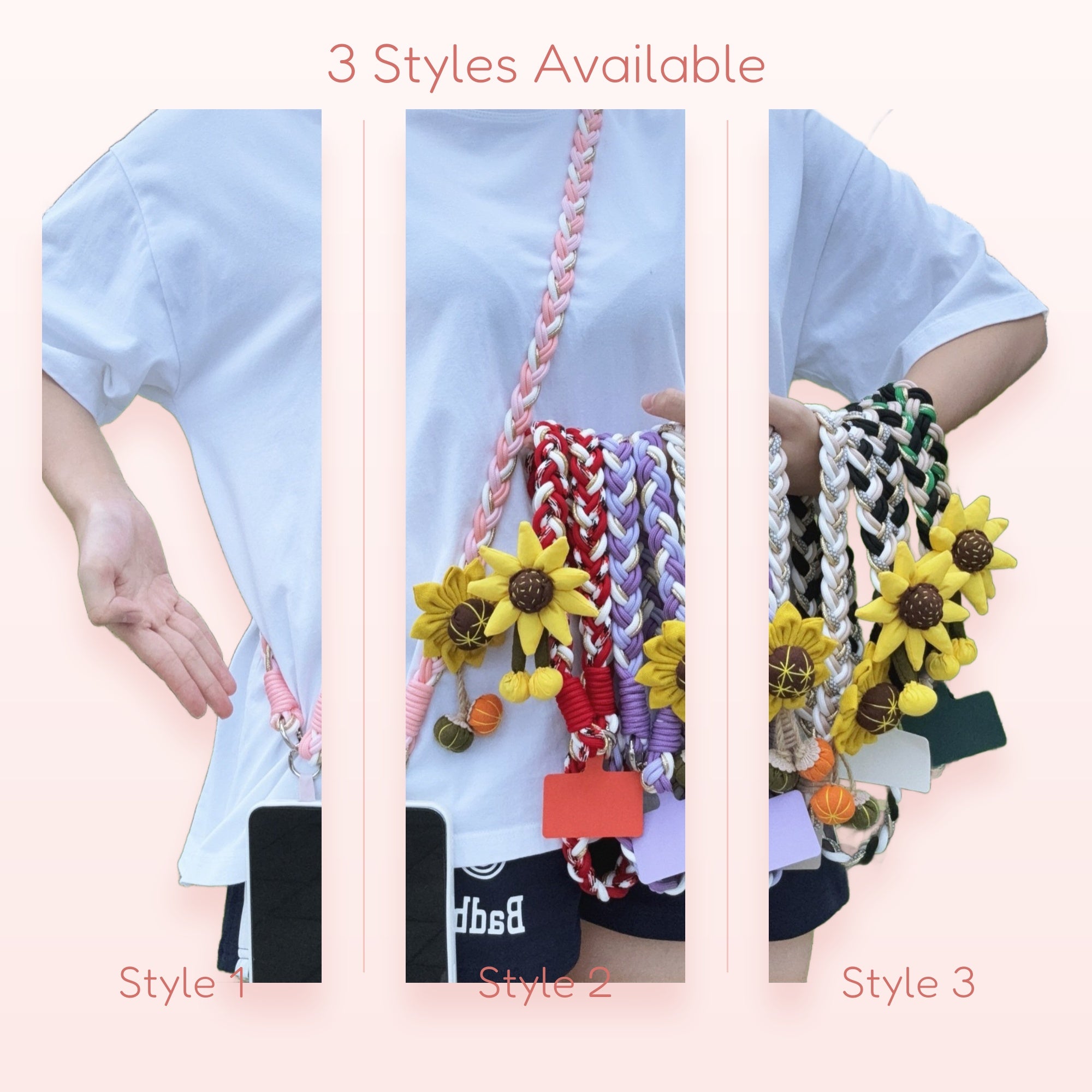 Braided Sunflower Phone Lanyard Strap | Aesthetic Colorful Crossbody Phone Charm
