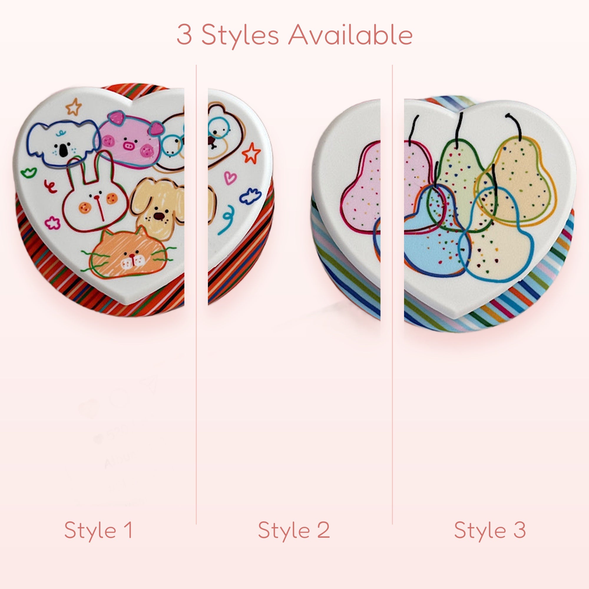Kawaii Heart Animal & Pear Phone Grip | Cute Pop Socket Stand