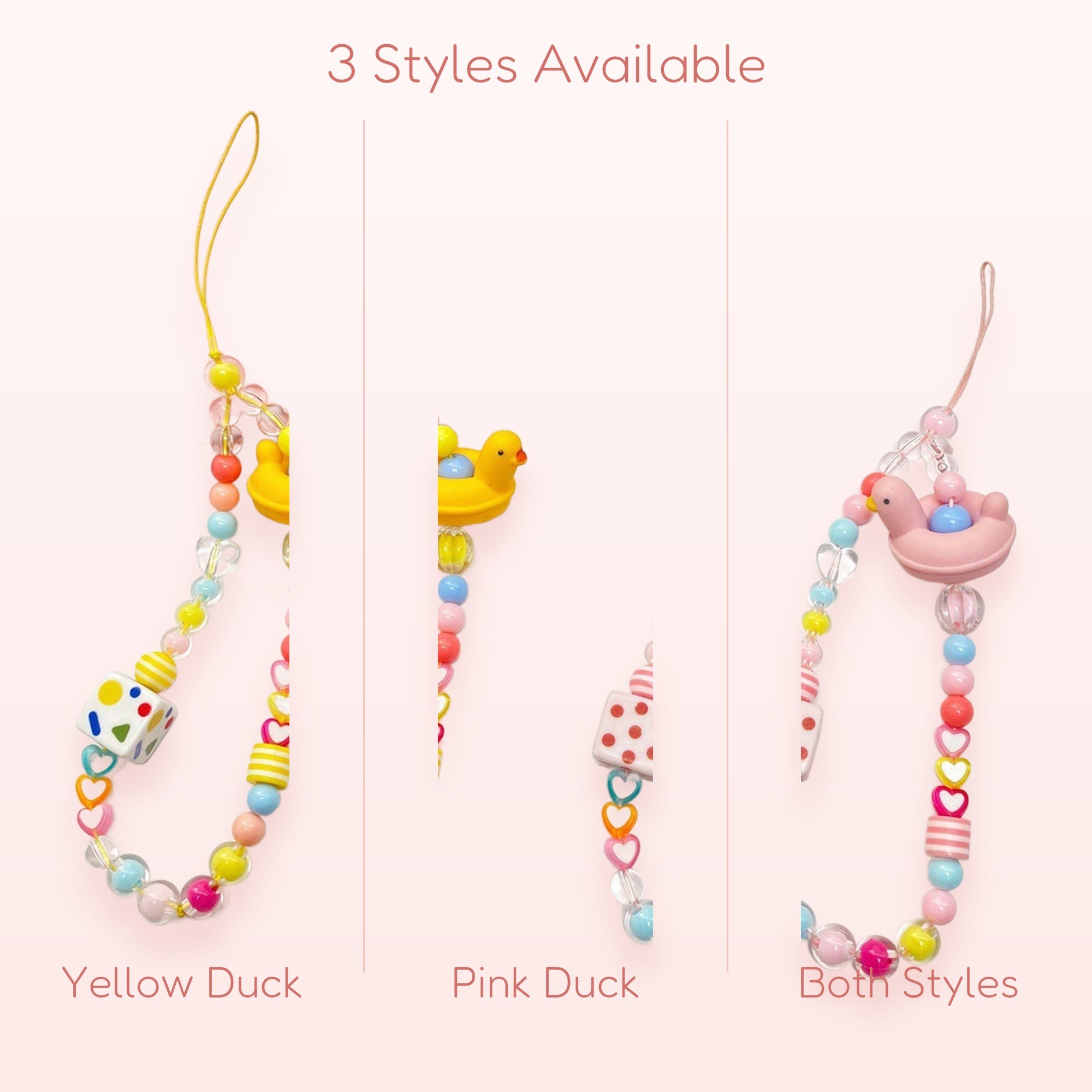 Kawaii Duck Phone Charm Strap | Cute Beaded Wrist Lanyard | Y2K Aesthetic | Gift for Her | Trendy Phone Accessory