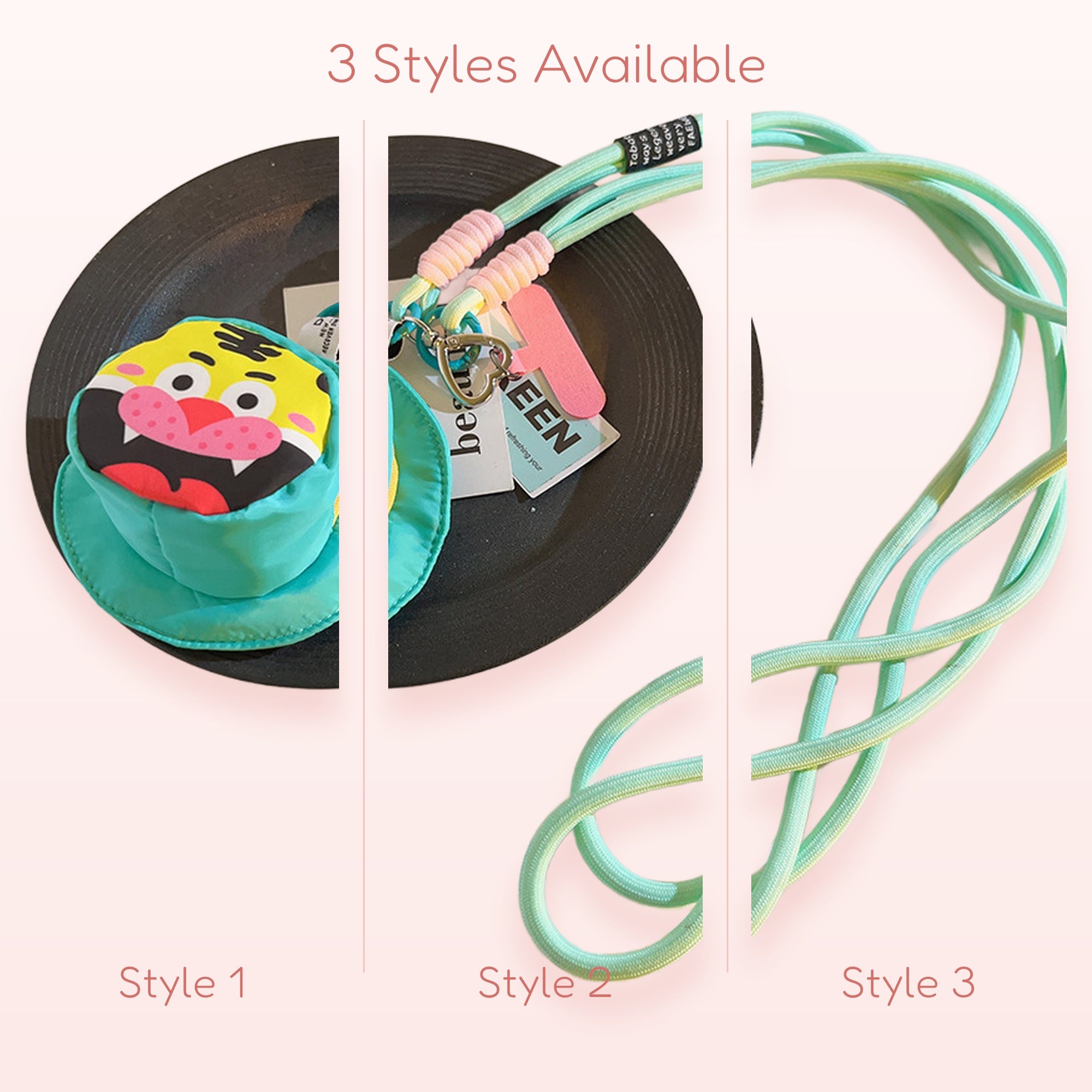 Cute Tiger Pouch Phone Lanyard | Pastel Green & Yellow Crossbody Phone Strap