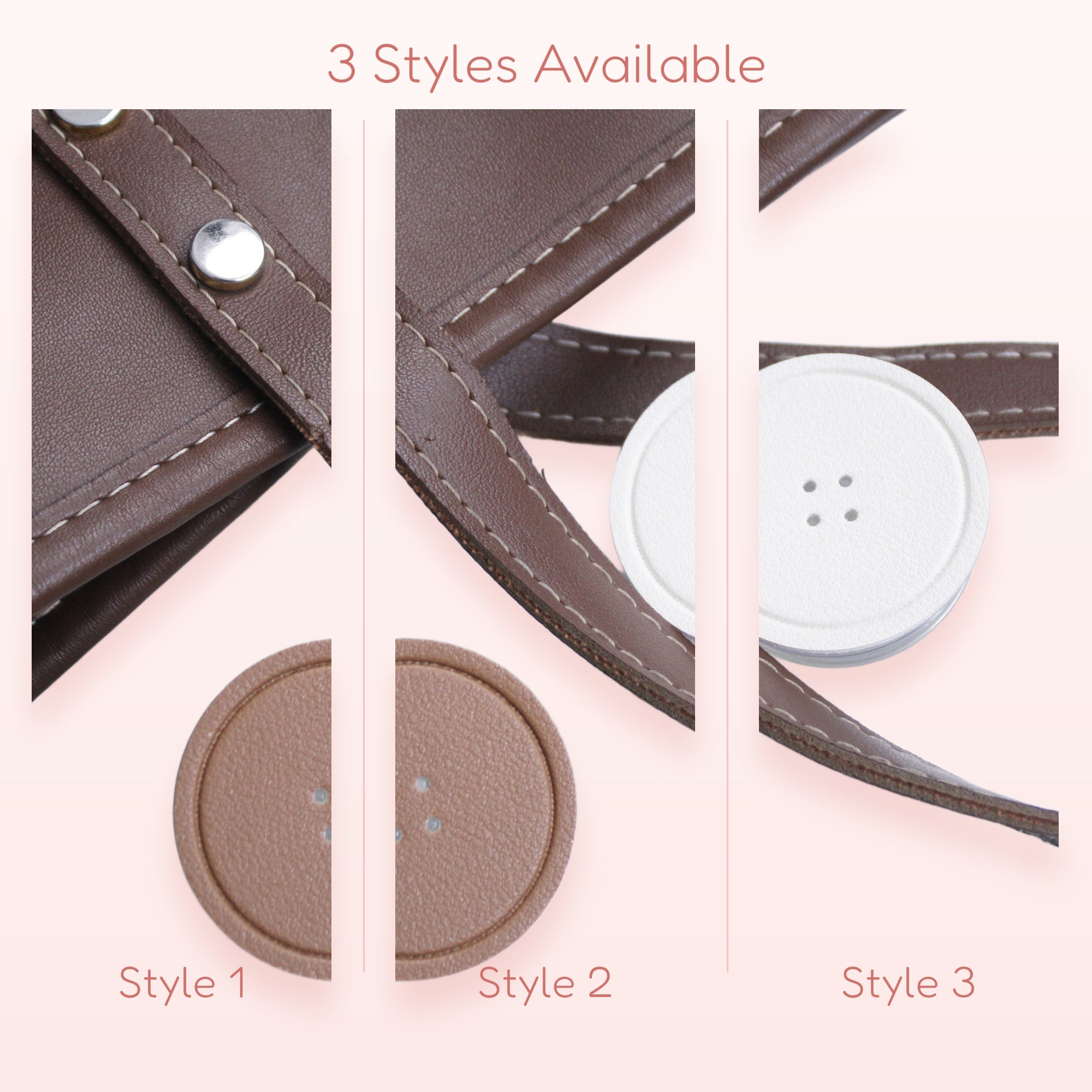 Brown & White Faux Leather Button Phone Grip | Aesthetic Pop Socket Stand