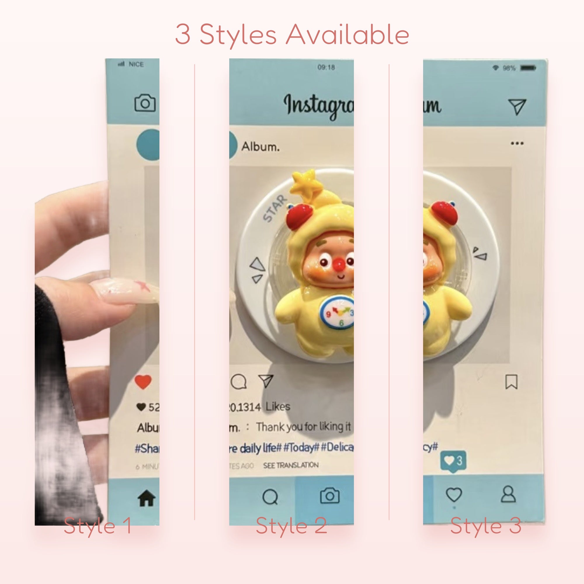 Cute Yellow Cartoon Character Phone Grip | Kawaii Pop Socket Stand with Clock Detail