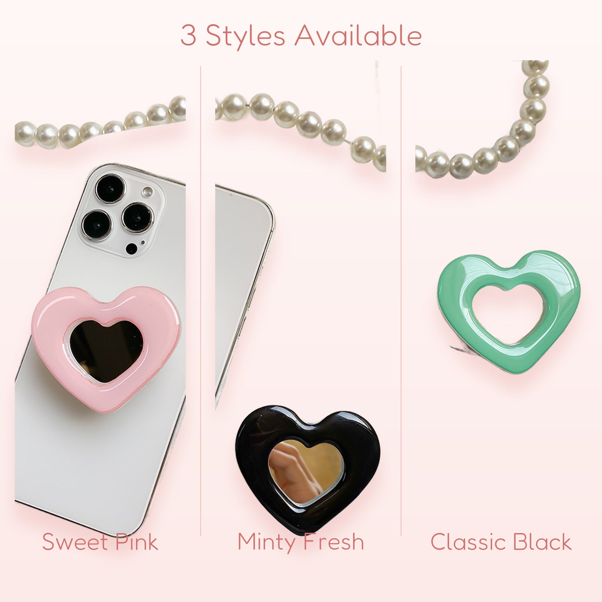 Kawaii Heart Mirror Phone Grip | Cute Pop Socket Holder | Y2K Aesthetic | Trendy Phone Accessory | Gift for Her
