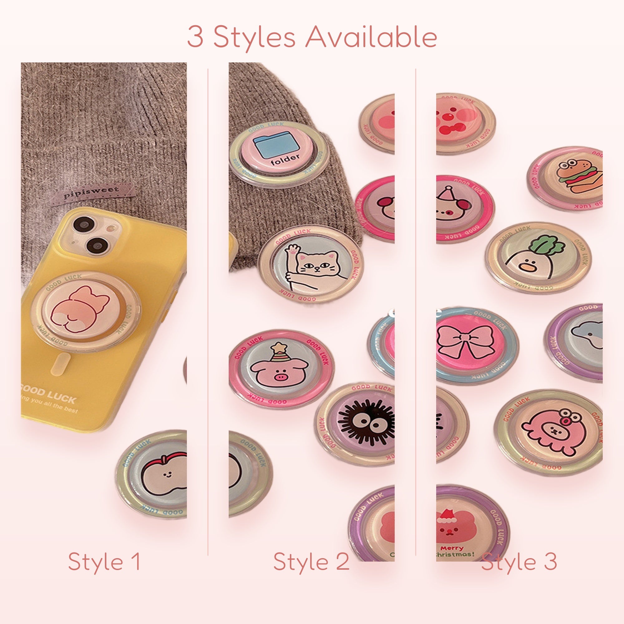 Assorted Kawaii Character Phone Grips | Pastel Pop Socket Stand for iPhone