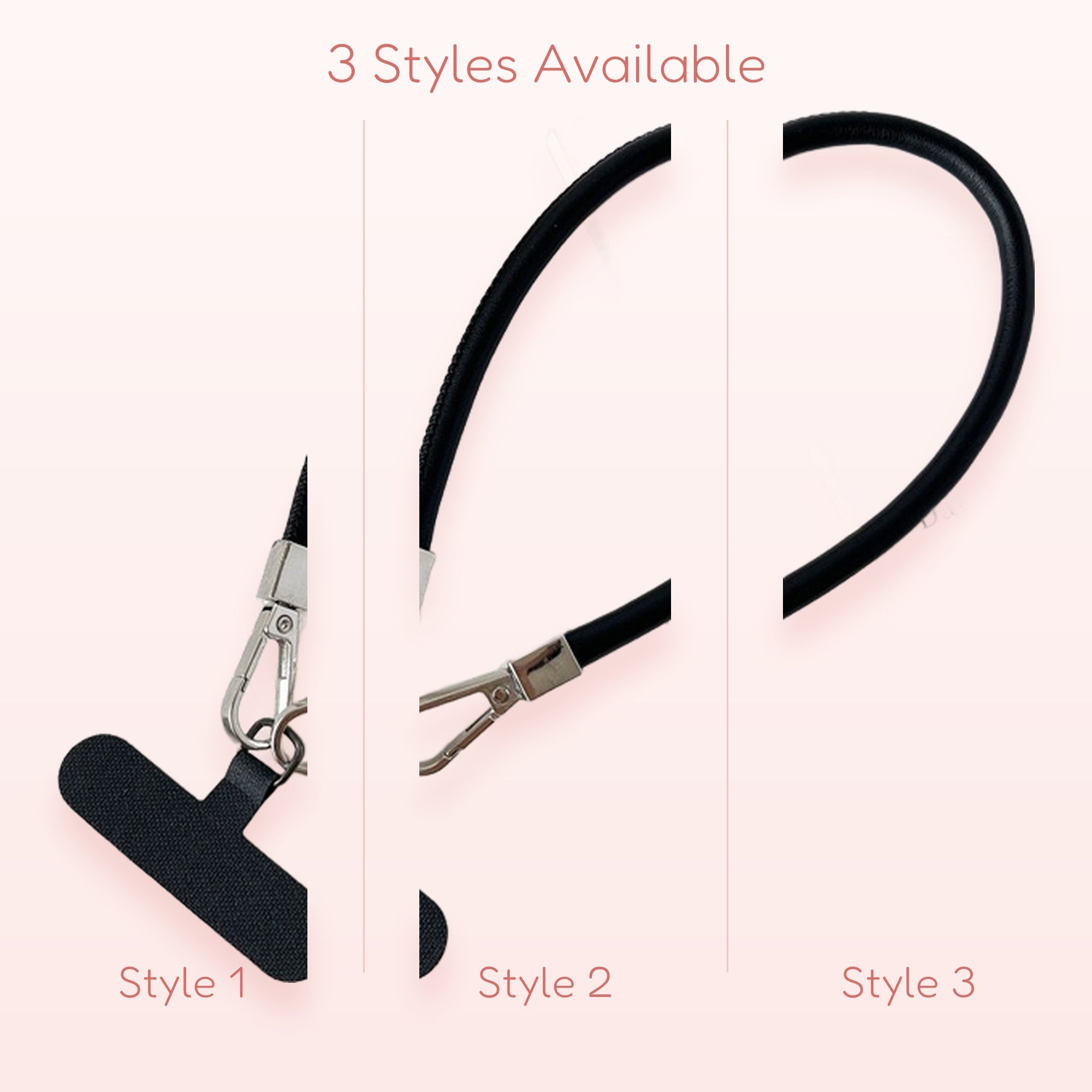 Black Leather Phone Charm Strap | Minimalist Wrist Lanyard
