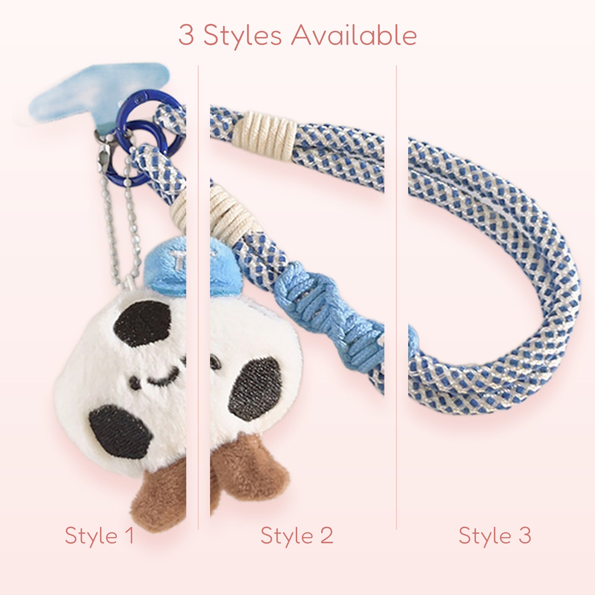 Cute Panda Plush Phone Charm Strap | Blue Braided Wrist Lanyard
