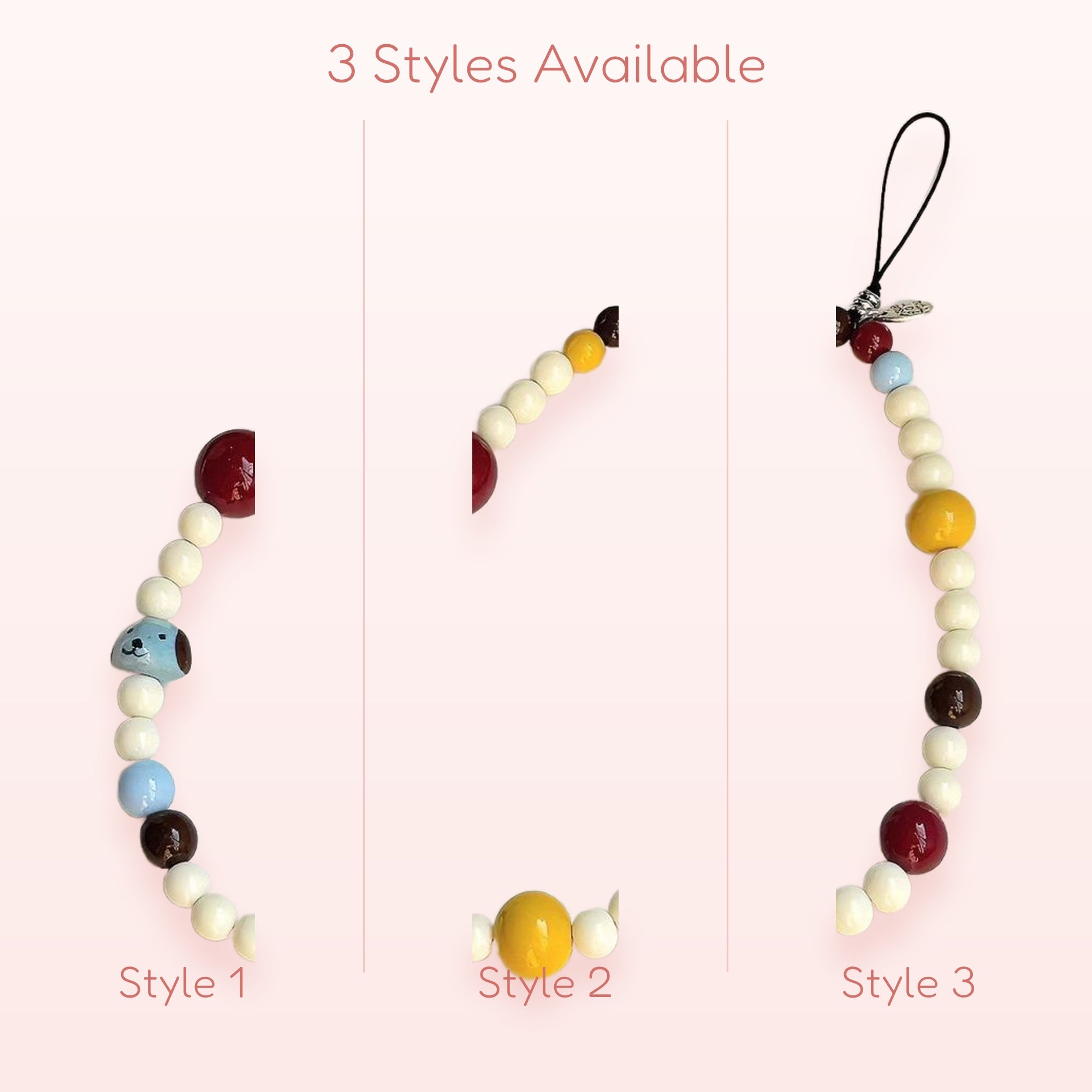 Kawaii Beaded Phone Charm Strap | Colorful Pearl & Puppy Wrist Lanyard