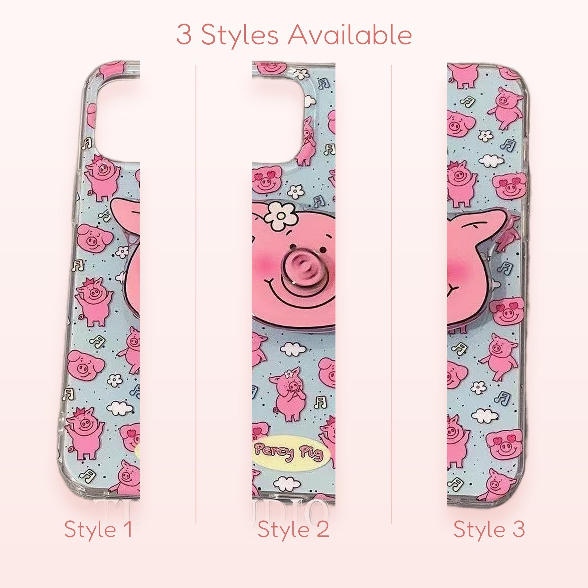 Cute Pink Piggy Phone Grip | Kawaii Cartoon Pop Socket Stand with Flower Accent