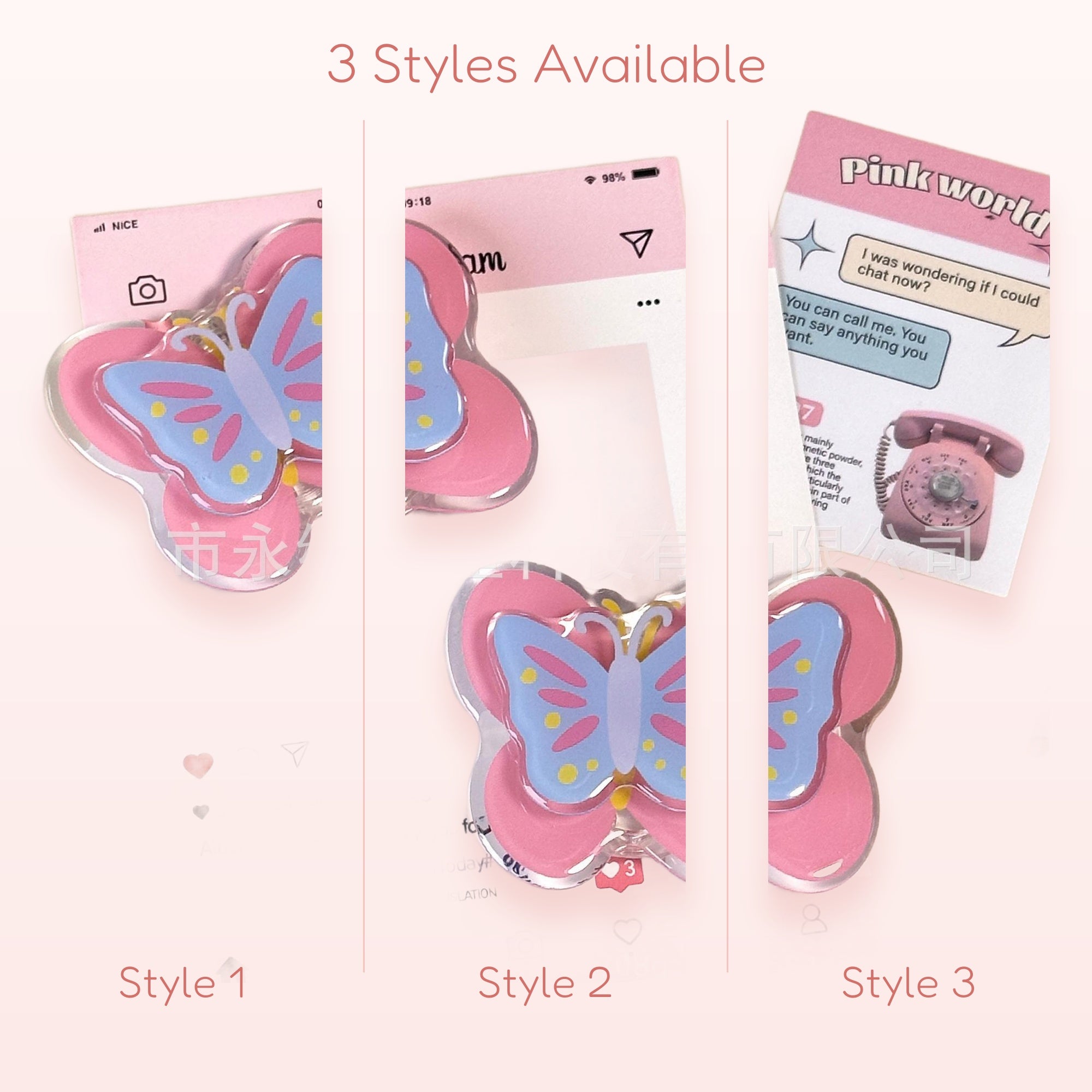 Pink & Blue Butterfly Phone Grip | Kawaii Aesthetic Pop Socket Stand