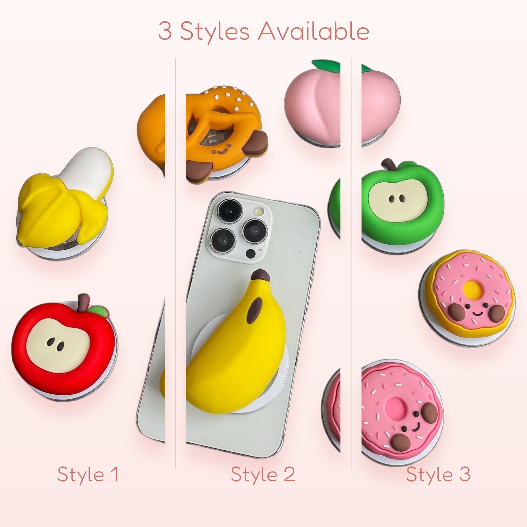 Kawaii Fruit & Snack Phone Grips | Cute Pop Socket Stand for iPhone