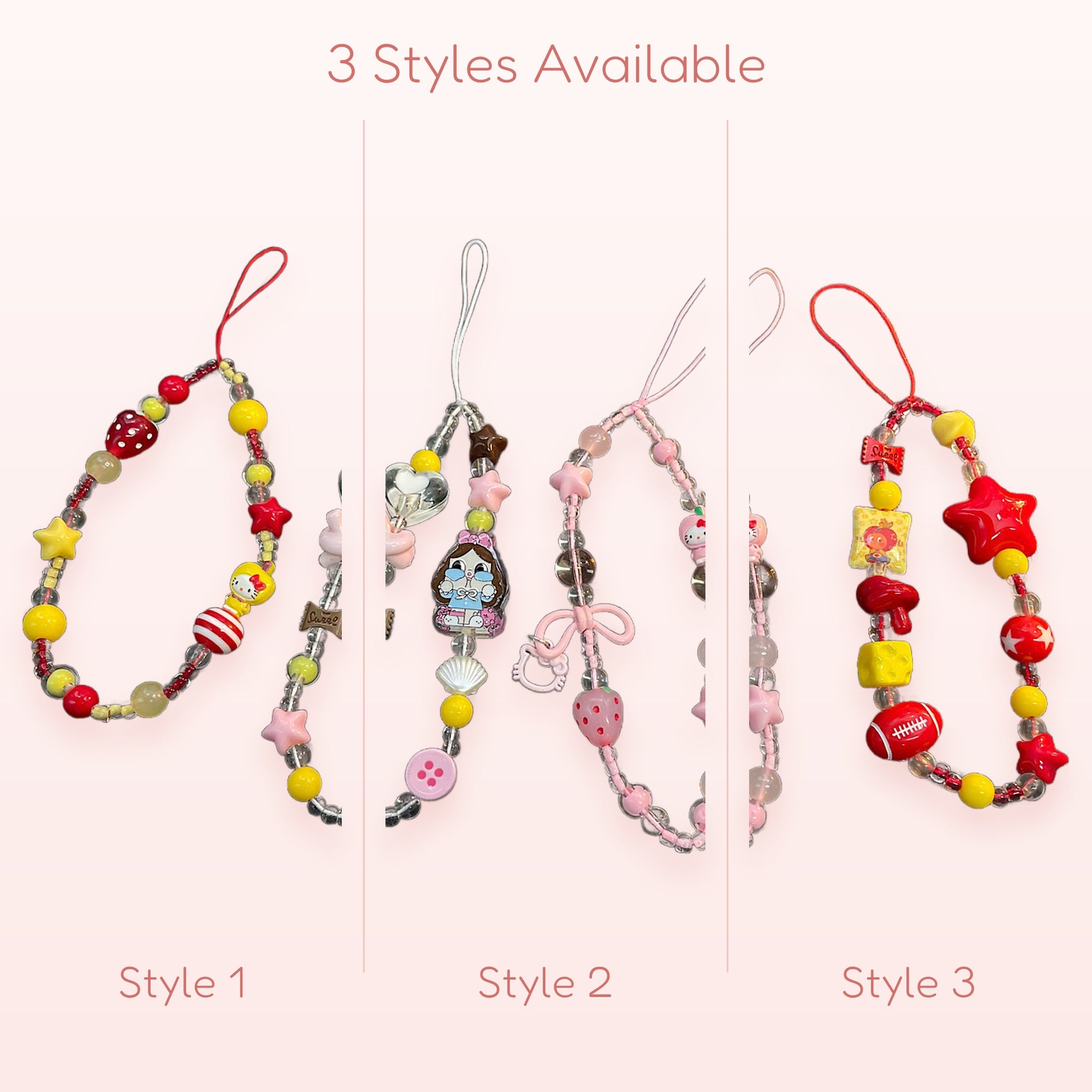 SIMPLYBUBBI — Strawberry & Star Beaded Phone Wrist Strap | Red Yellow Y2K Lanyard