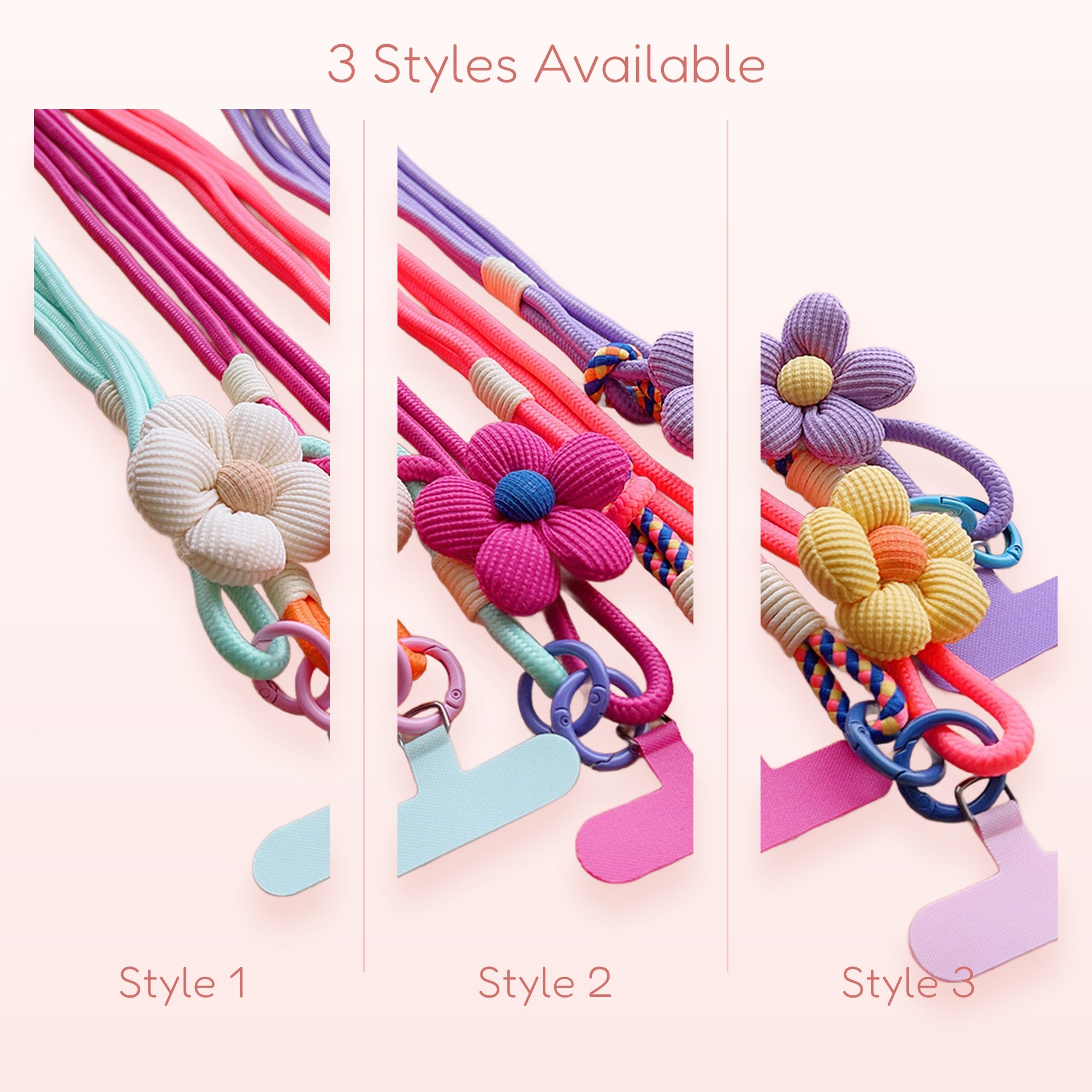 Kawaii Floral Phone Lanyard | Pastel Flower Crossbody Strap with Phone Tab