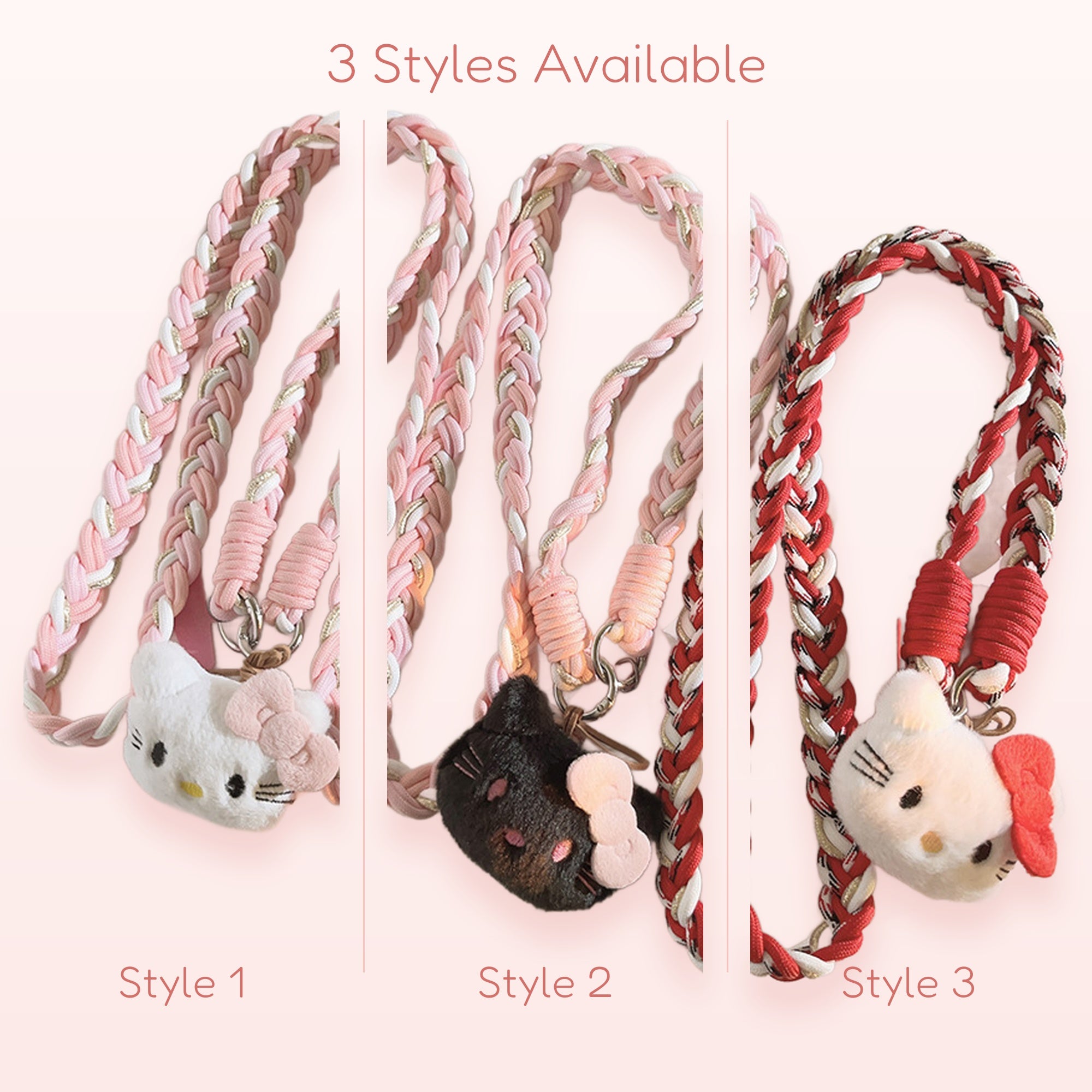 Braided Hello Kitty Phone Charm Lanyard | Cute Plush Kitty Wrist Strap