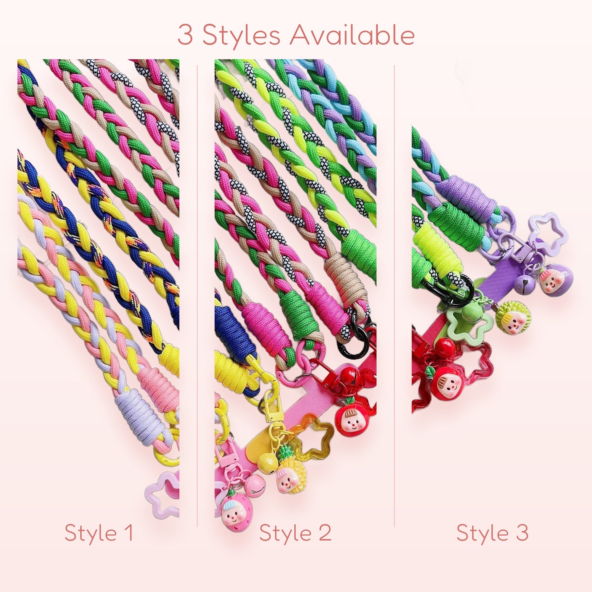 SIMPLYBUBBI — Rainbow Braided Lanyard | Kawaii Fruit & Star Keychain Phone Strap