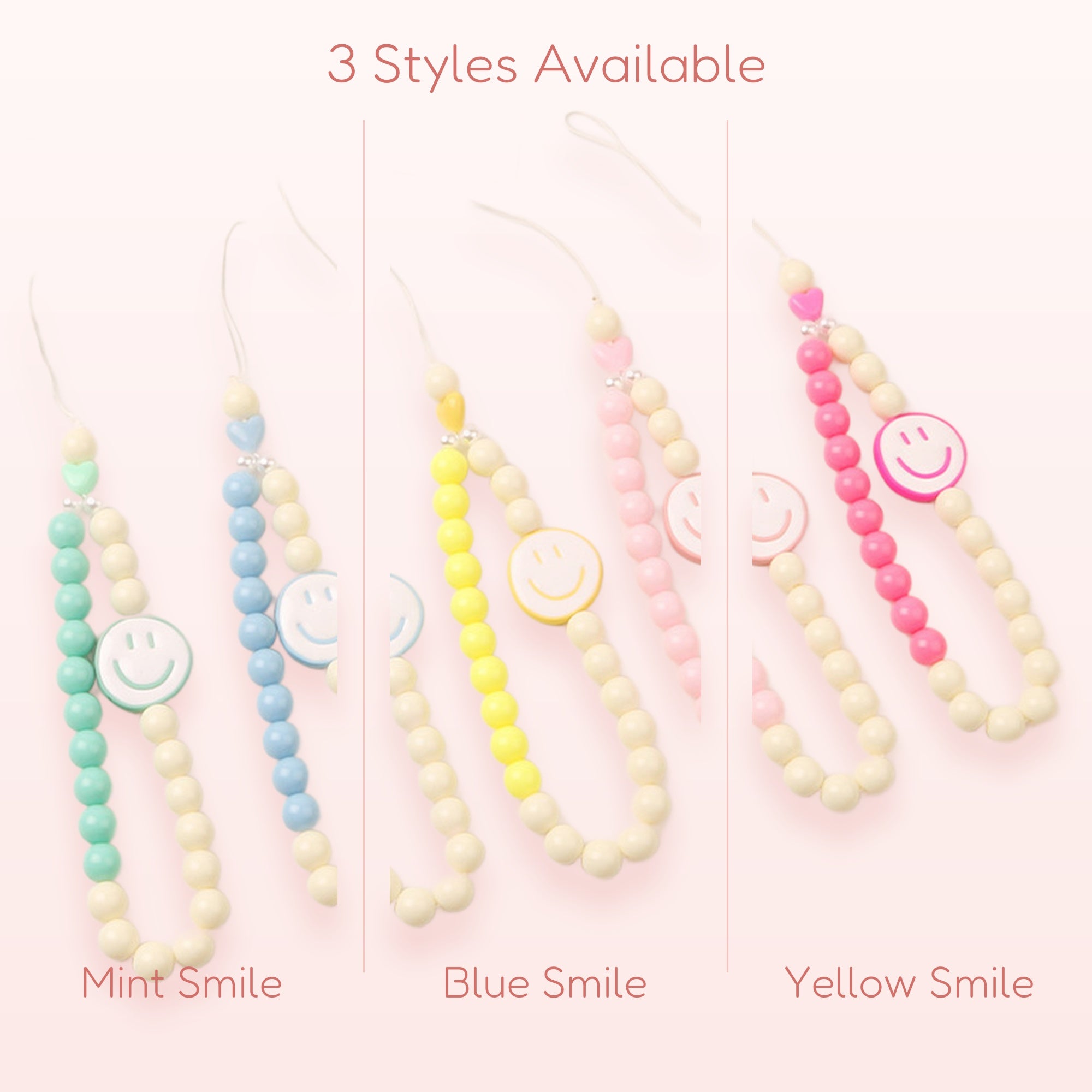 Kawaii Smiley Face Phone Charm Strap | Pastel Beaded Wrist Lanyard | Y2K Aesthetic | Cute Phone Accessory | Gift for Her