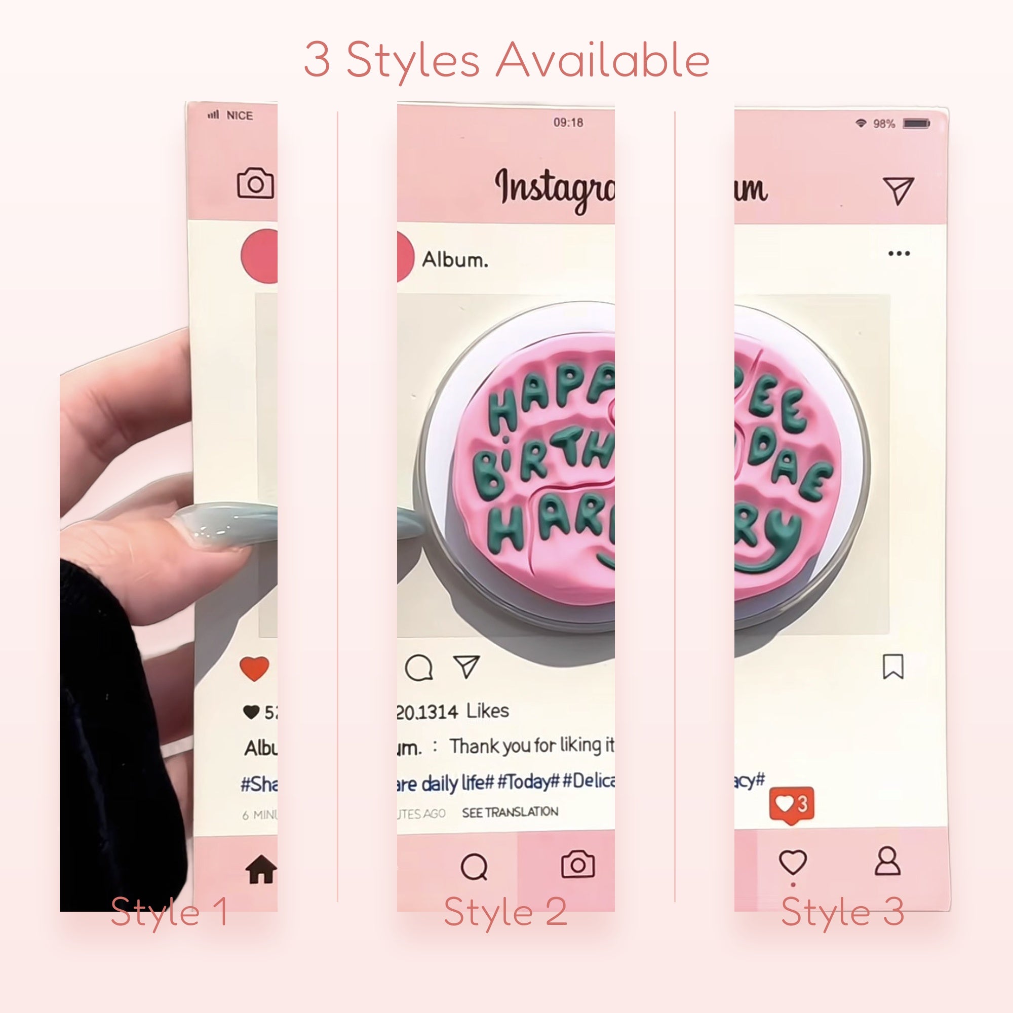 Birthday Candles — Pink Cake Phone Grip Stand
