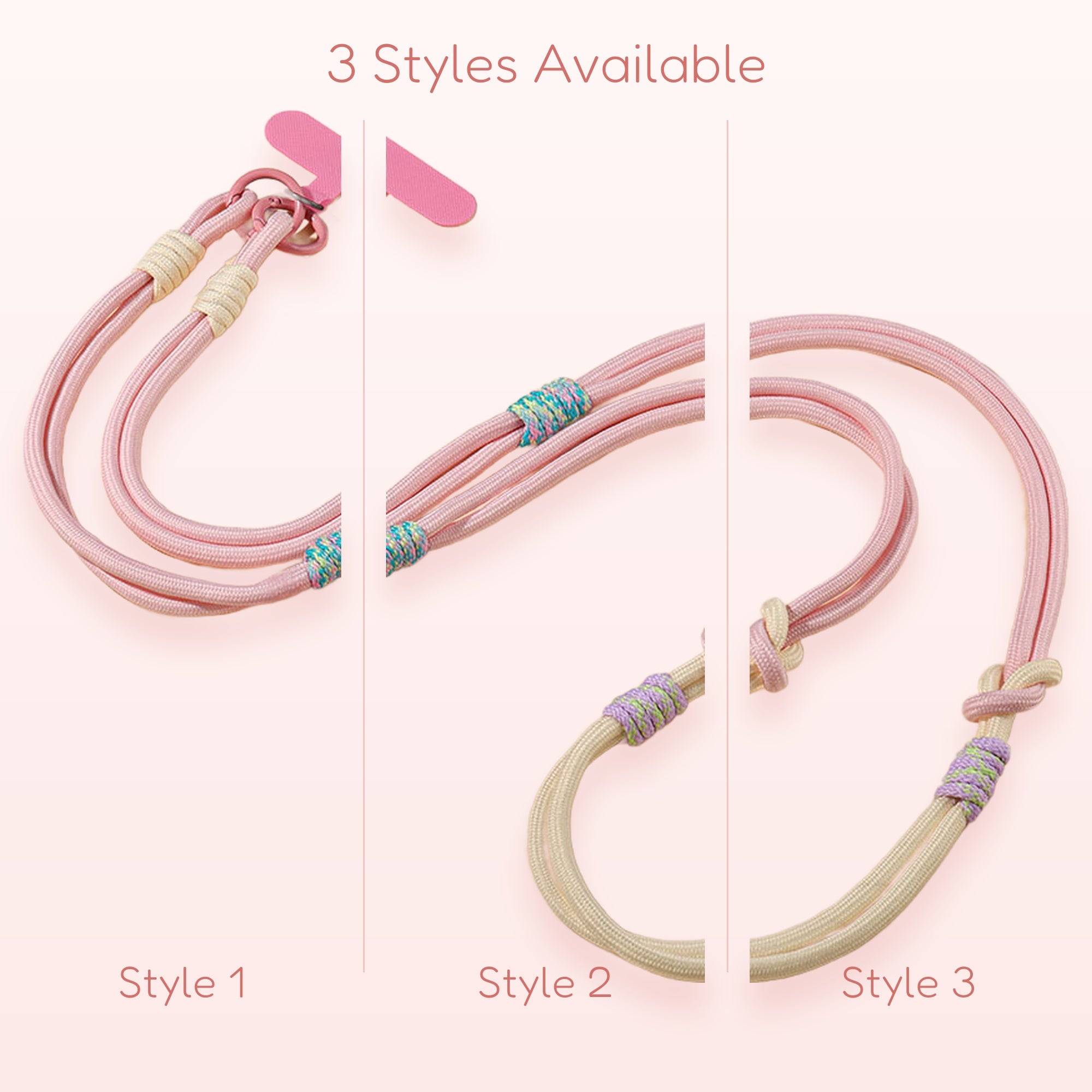 Pastel Pink & Cream Braided Phone Lanyard | Adjustable Crossbody Wrist Strap