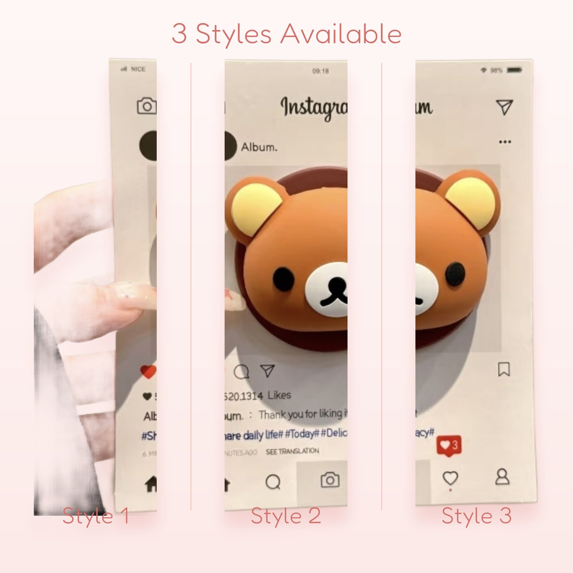 Cute Brown Bear Head Phone Grip | Kawaii Rilakkuma-style Pop Socket Stand
