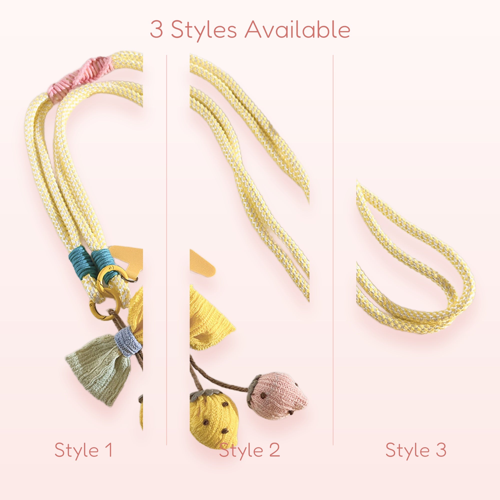 Cute Knitted Fruit & Bow Phone Lanyard | Pastel Yellow Crossbody Strap