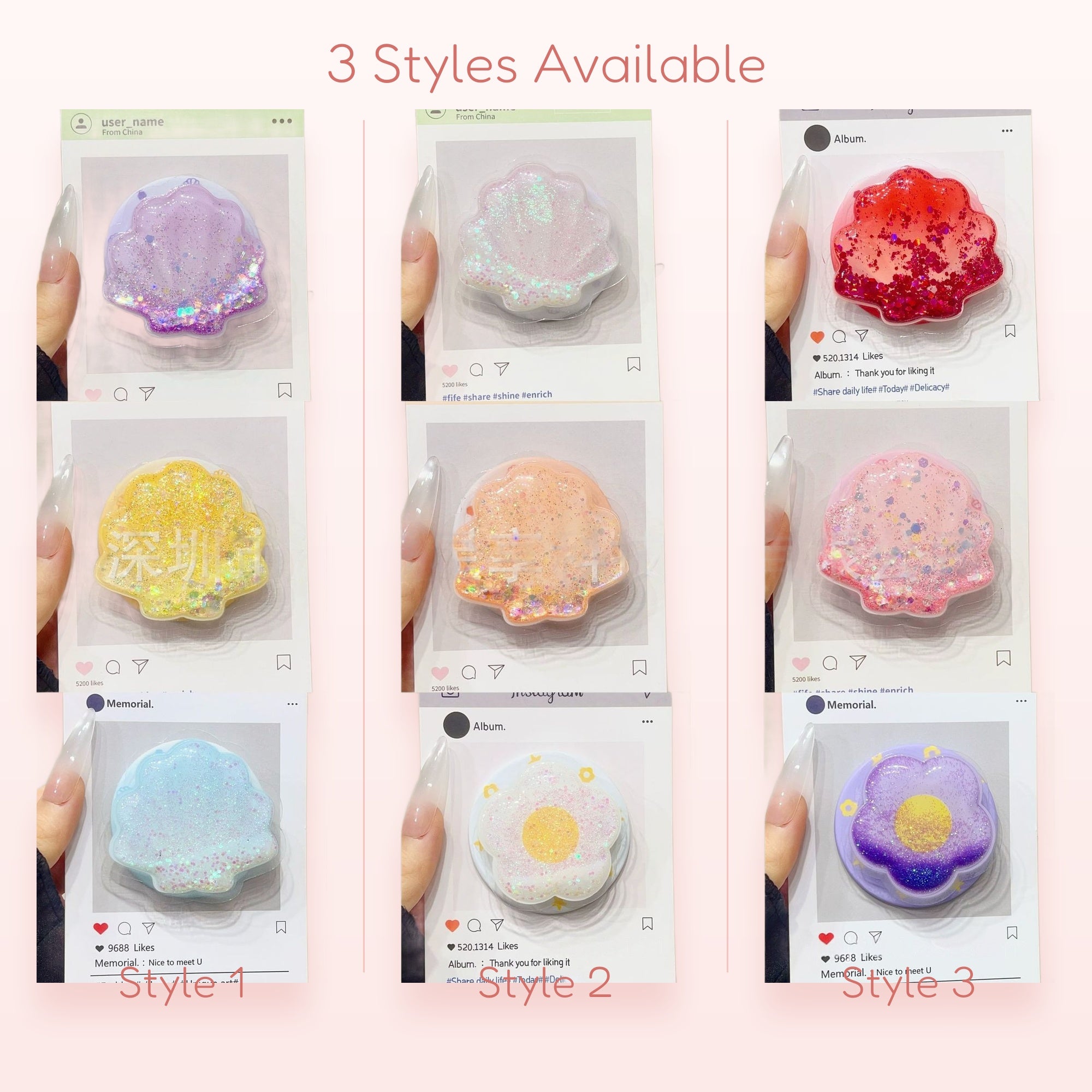 Sparkly Glitter Shell Phone Grip | Kawaii Pastel Pop Socket Stand